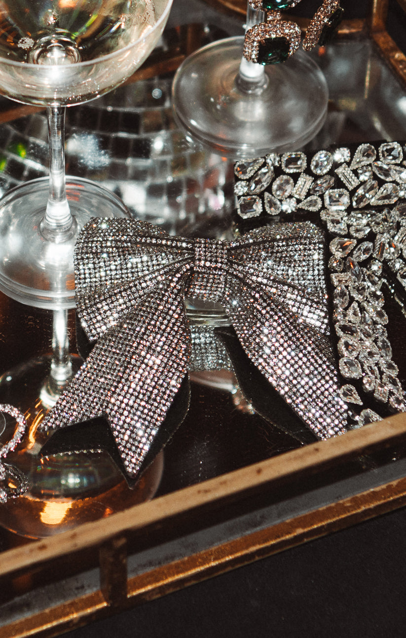 Silver Holiday Hair Bow - Elegant Christmas Hair Accessory
