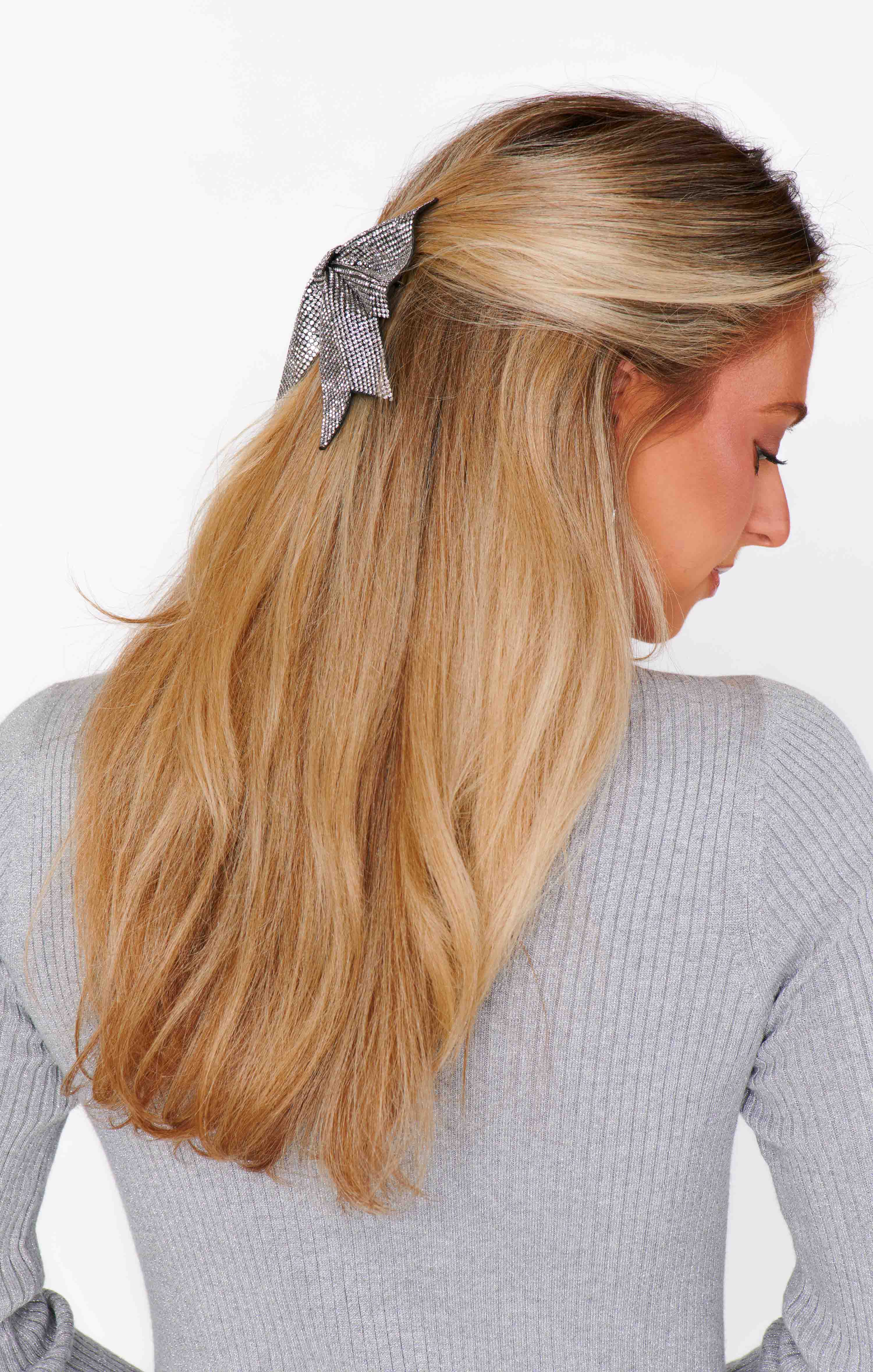 Silver Holiday Hair Bow - Elegant Christmas Hair Accessory