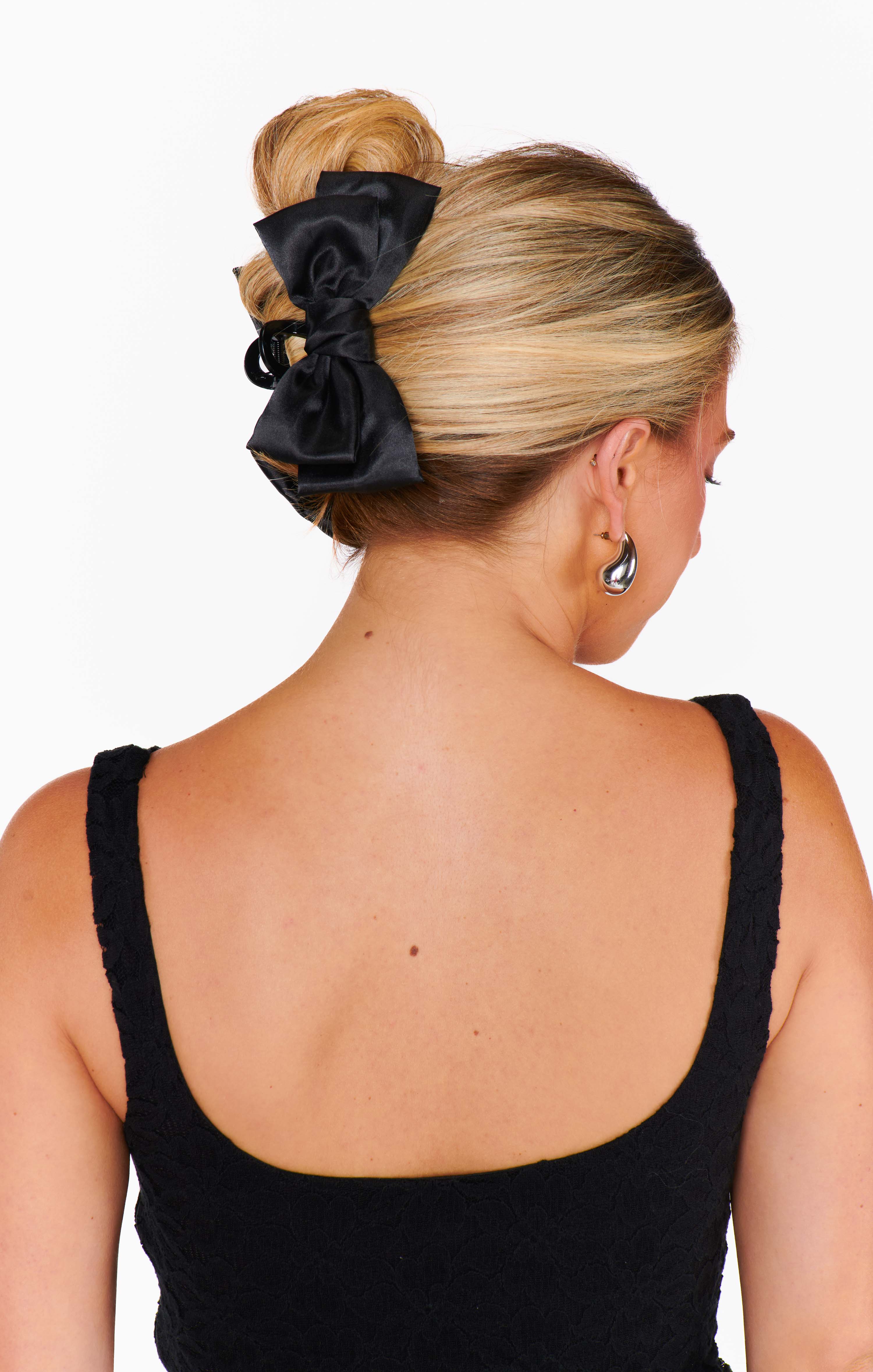 Black Satin Bow Hair Claw Clip for Women - Fall Hair Accessory