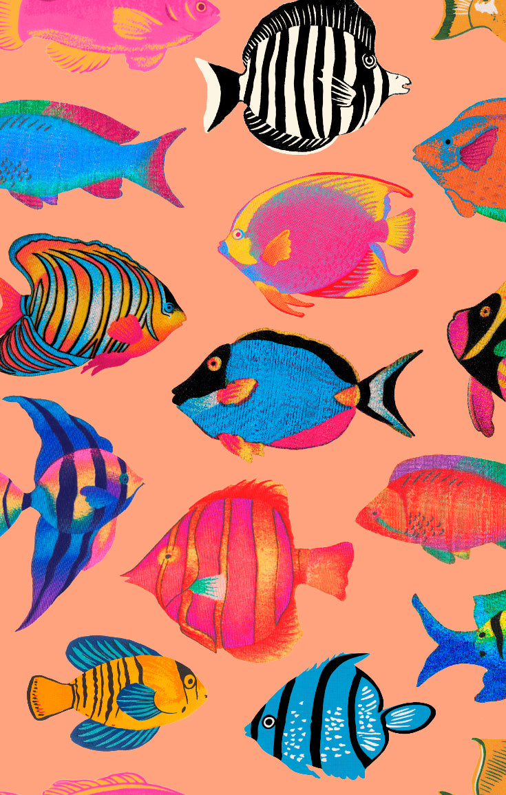 Tropical Fish Print Silky Pajama Set - Coral Rainbow Reef