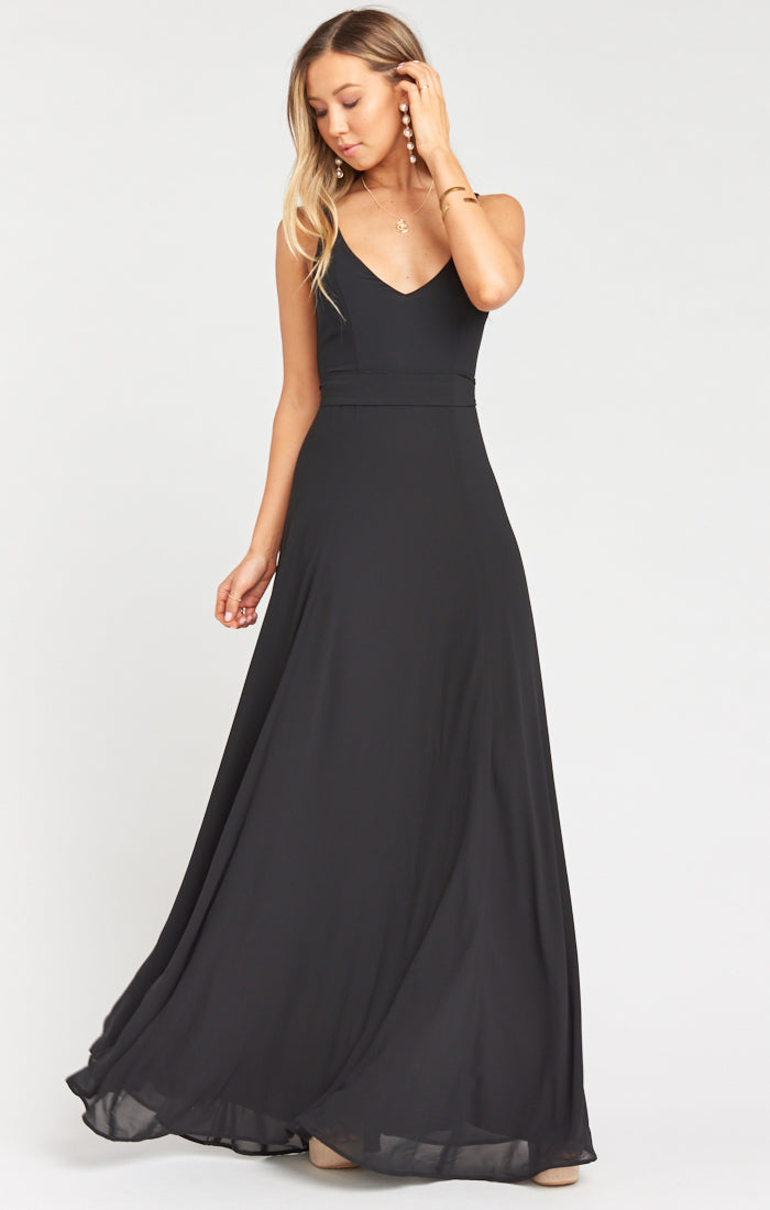 Jenn Black Chiffon Maxi Dress with Deep V-Neck