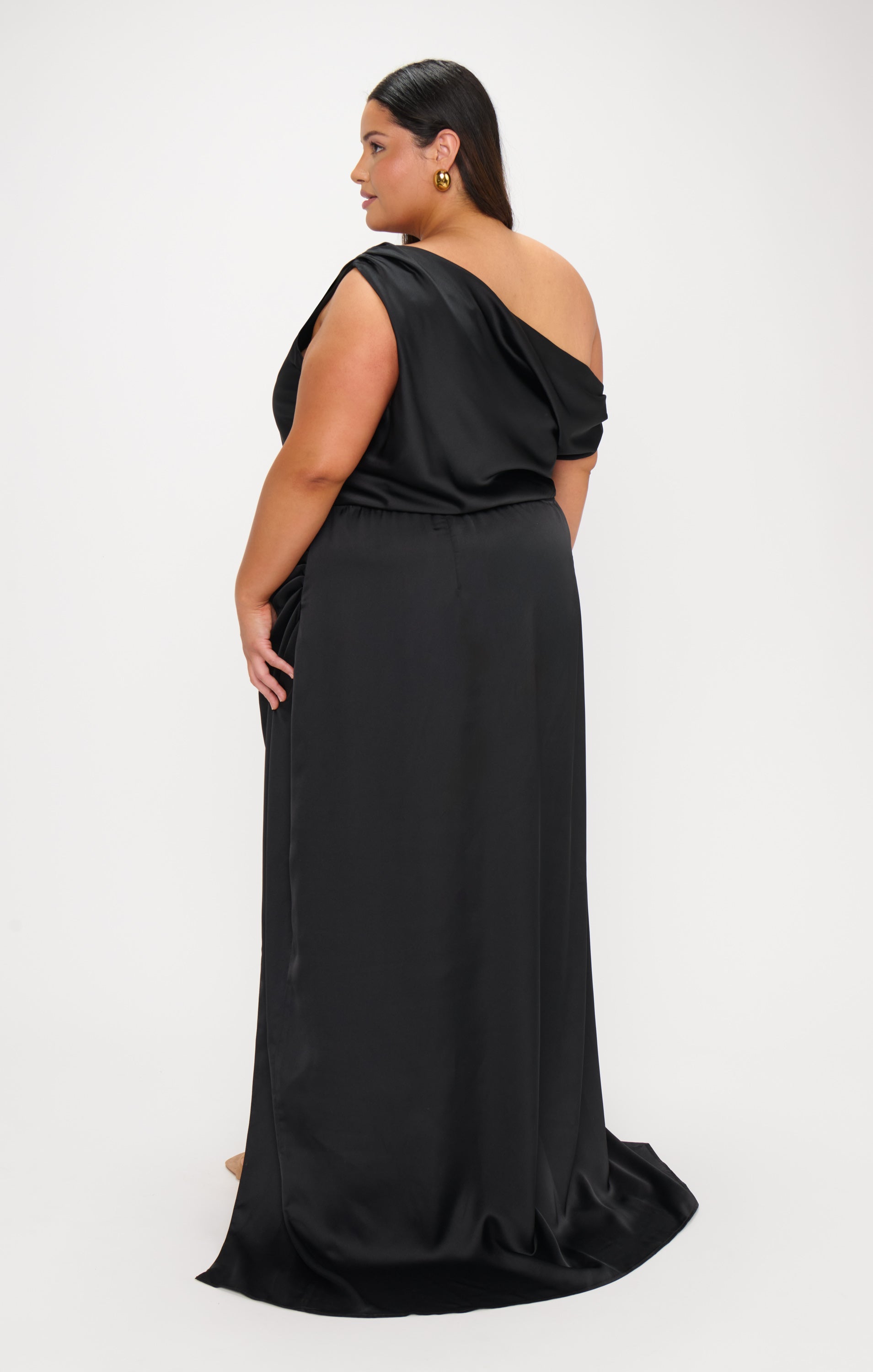 Black Satin Jodie Dress - Elegant Asymmetrical Event Attire