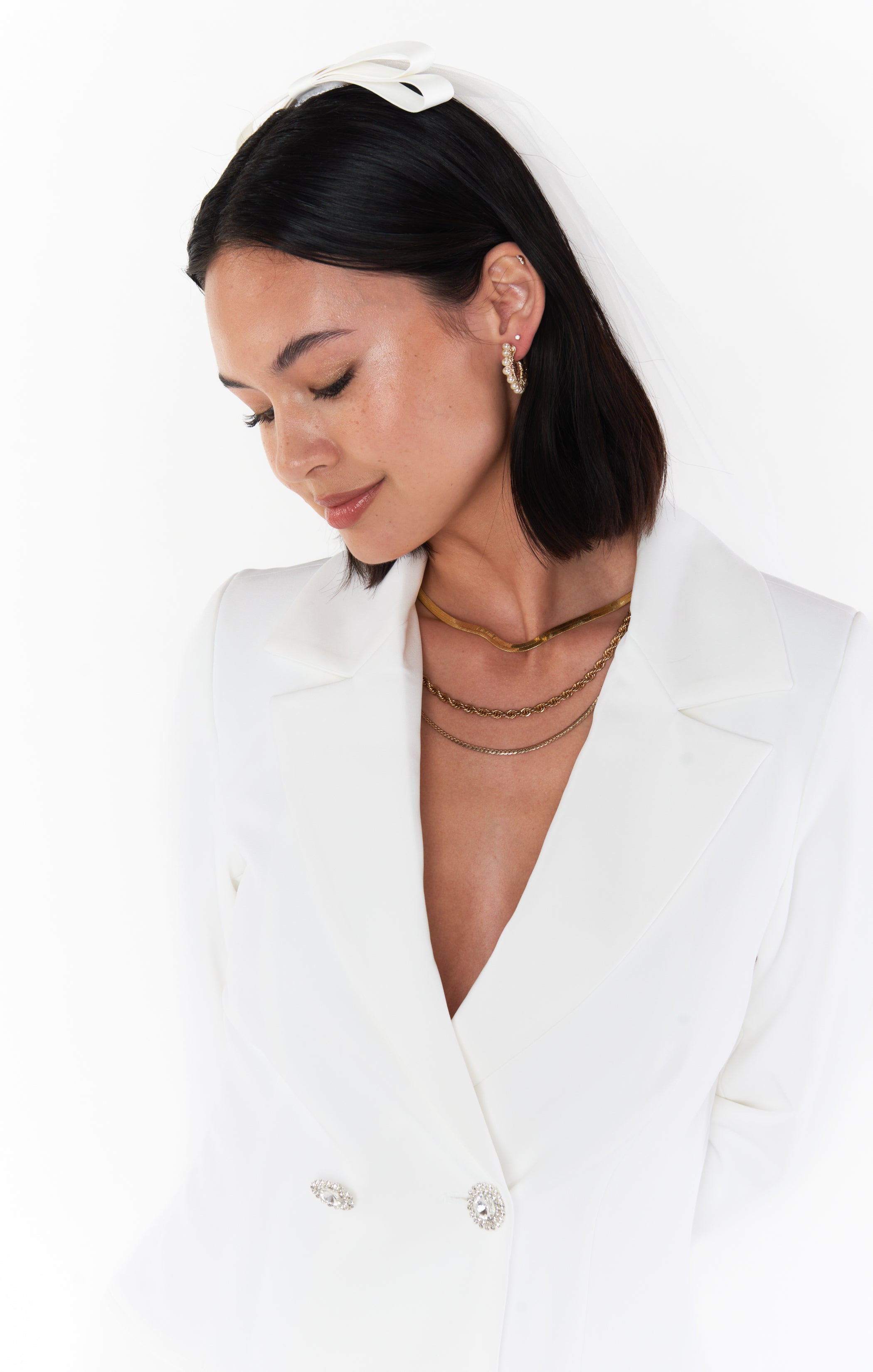 White Satin Bow Wedding Veil - Ari Bridal Accessory