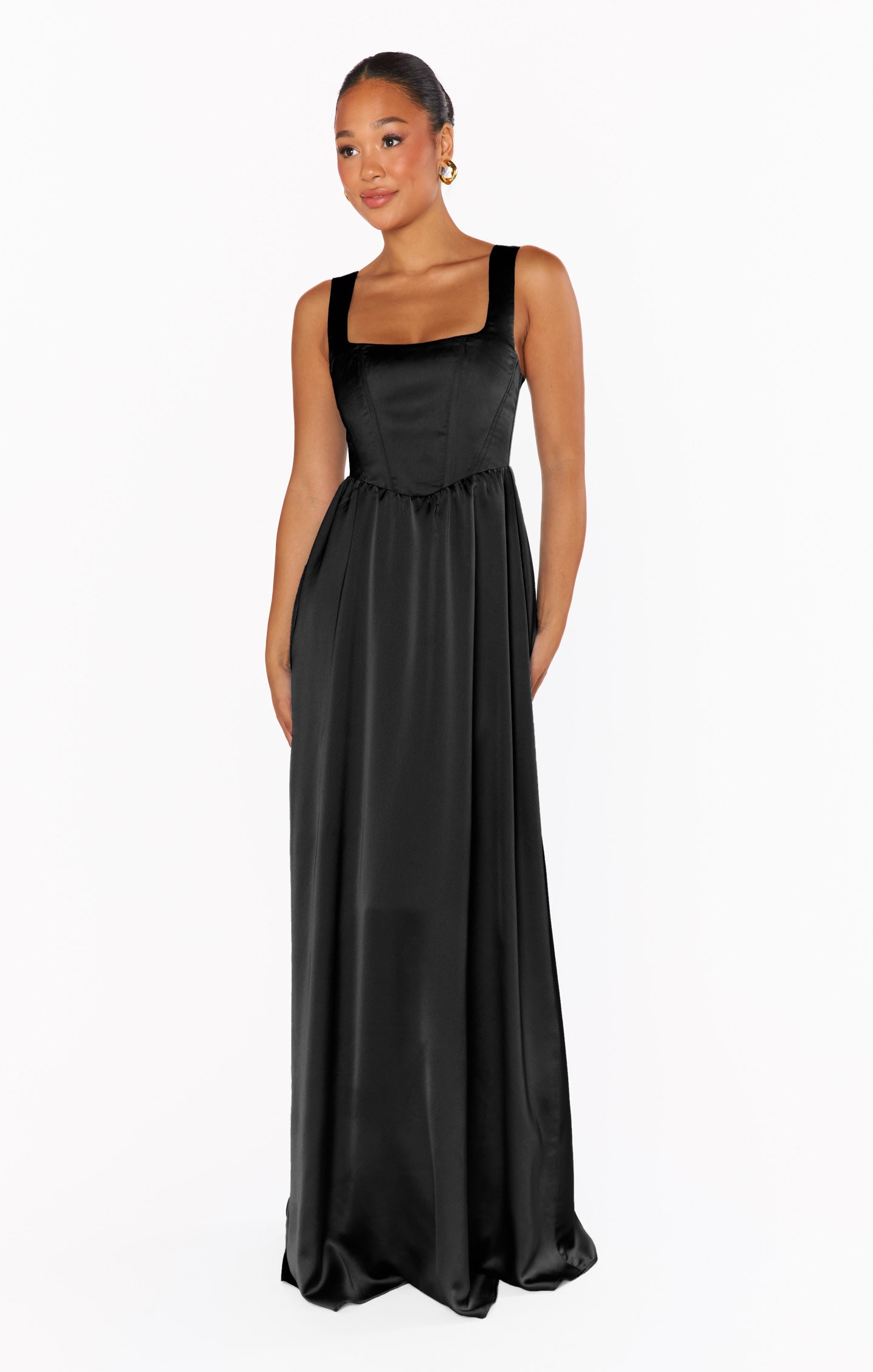 Nina Black Satin Maxi Dress with Corset Bodice