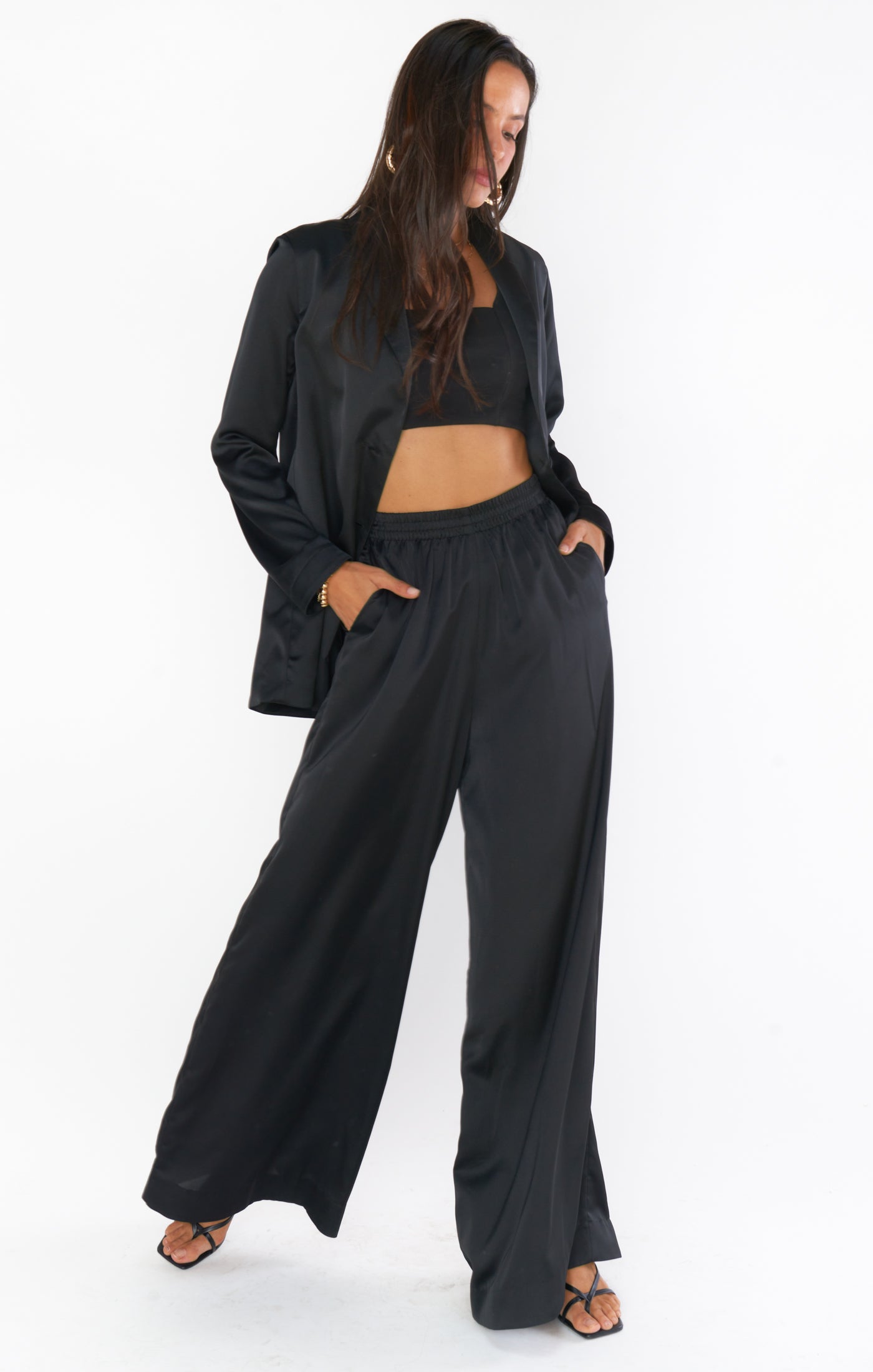 Irwin Black Satin Pants - Elastic Waist for Date Night