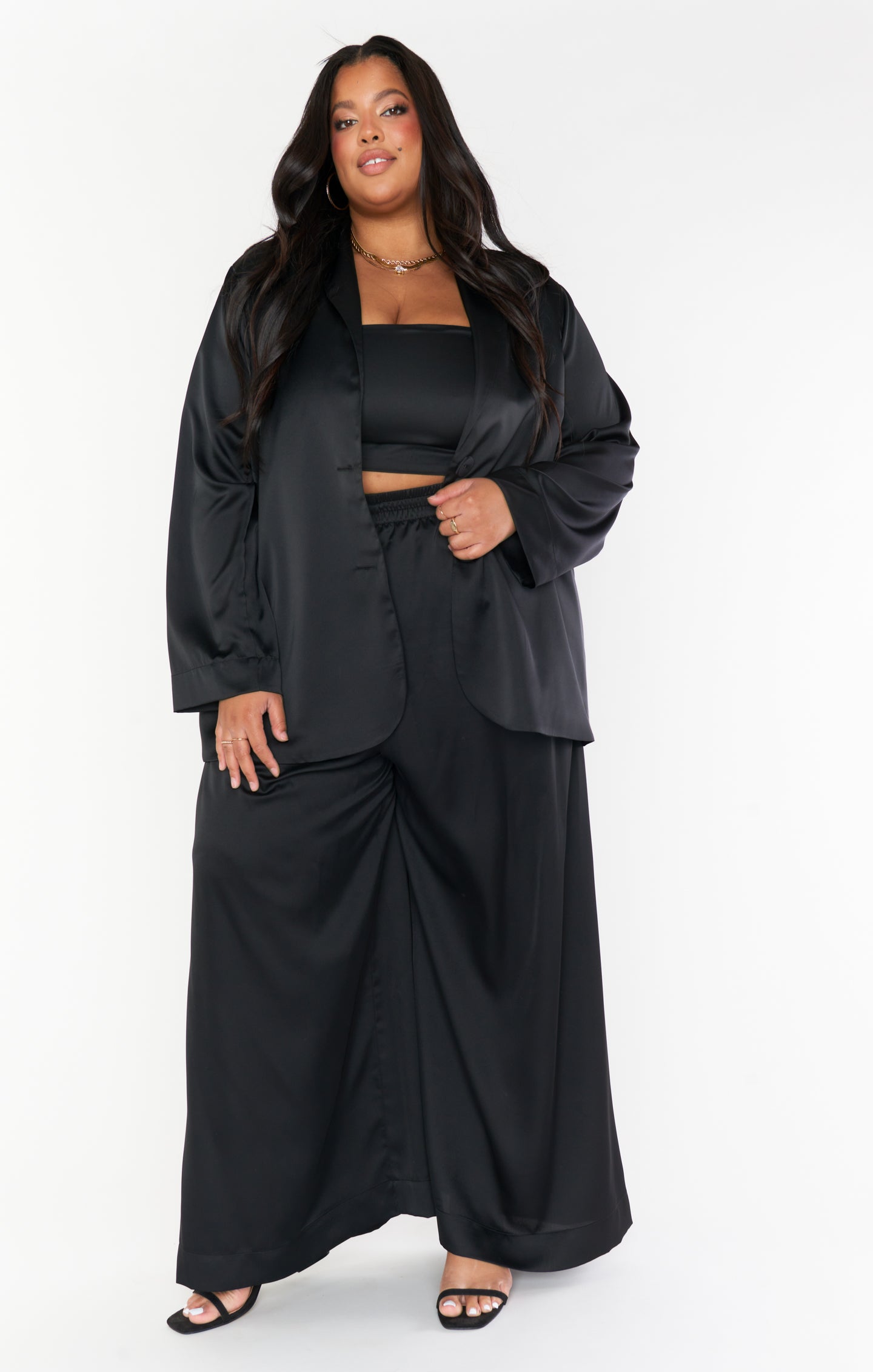 Black Satin Blazer for Women - Felix Luxe Oversized Fit