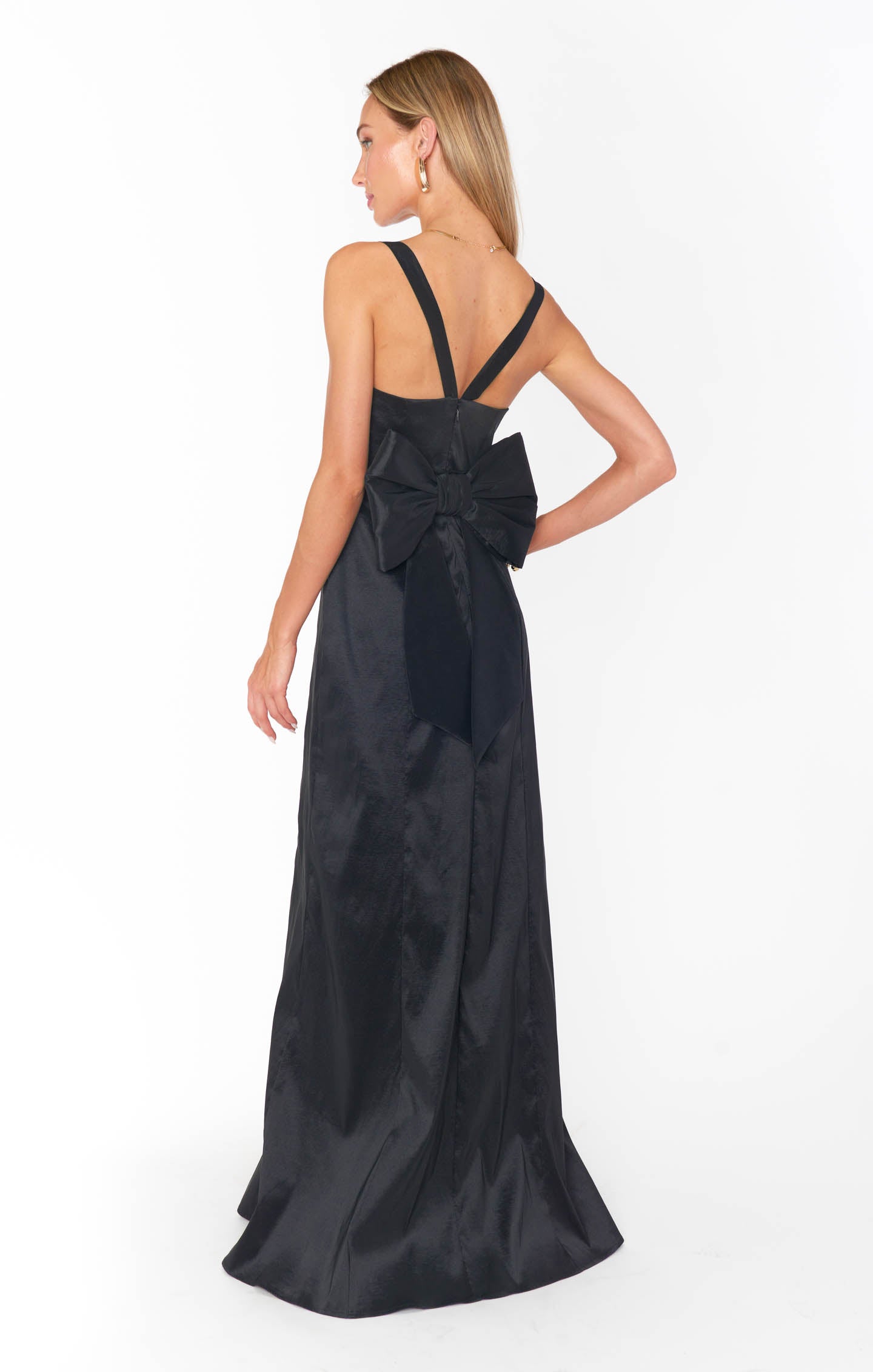 Charlotte Black Taffeta Bow Dress with Removable Bow