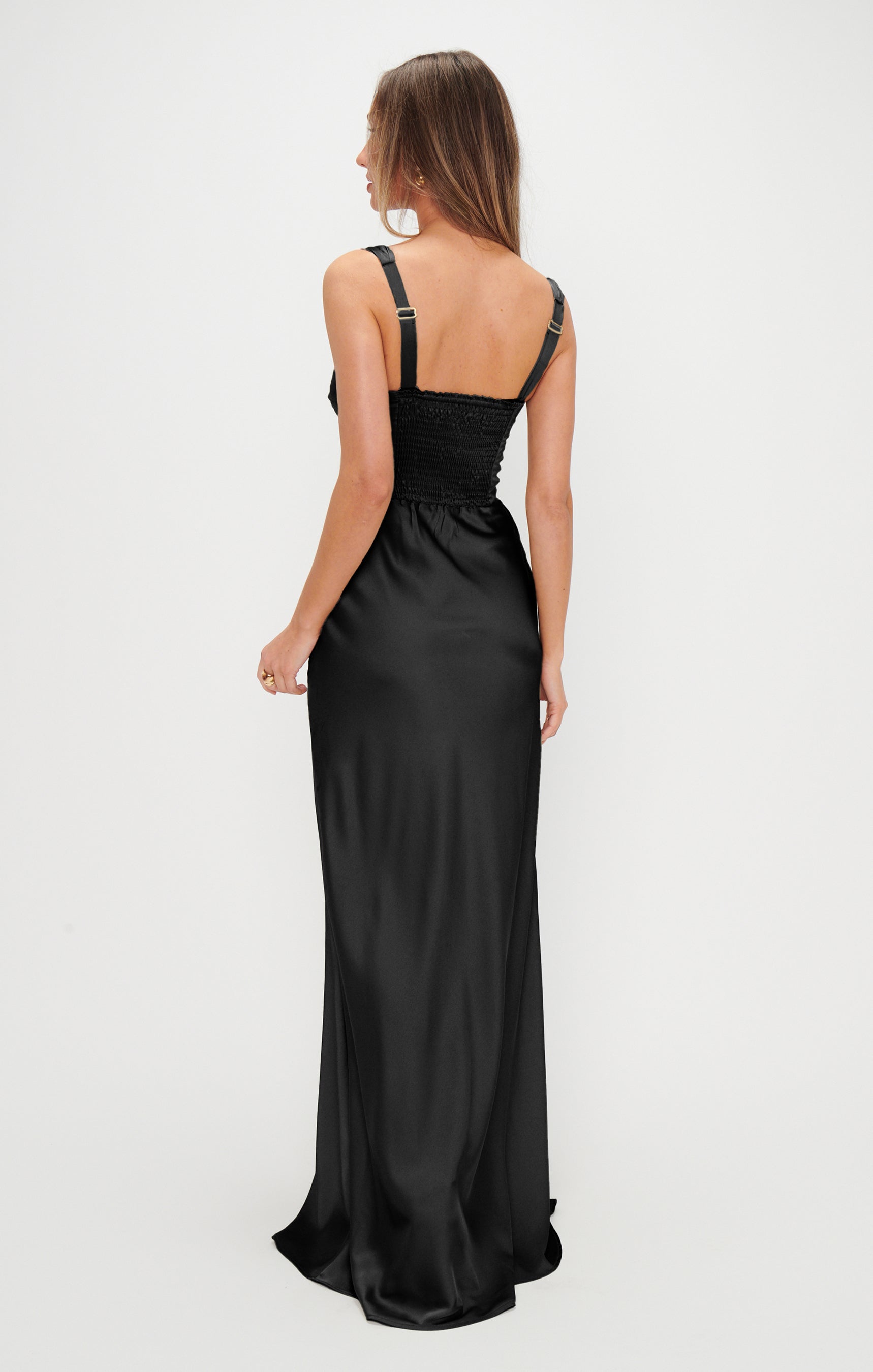 Lana Black Satin Maxi Dress with Detachable Waist Sash