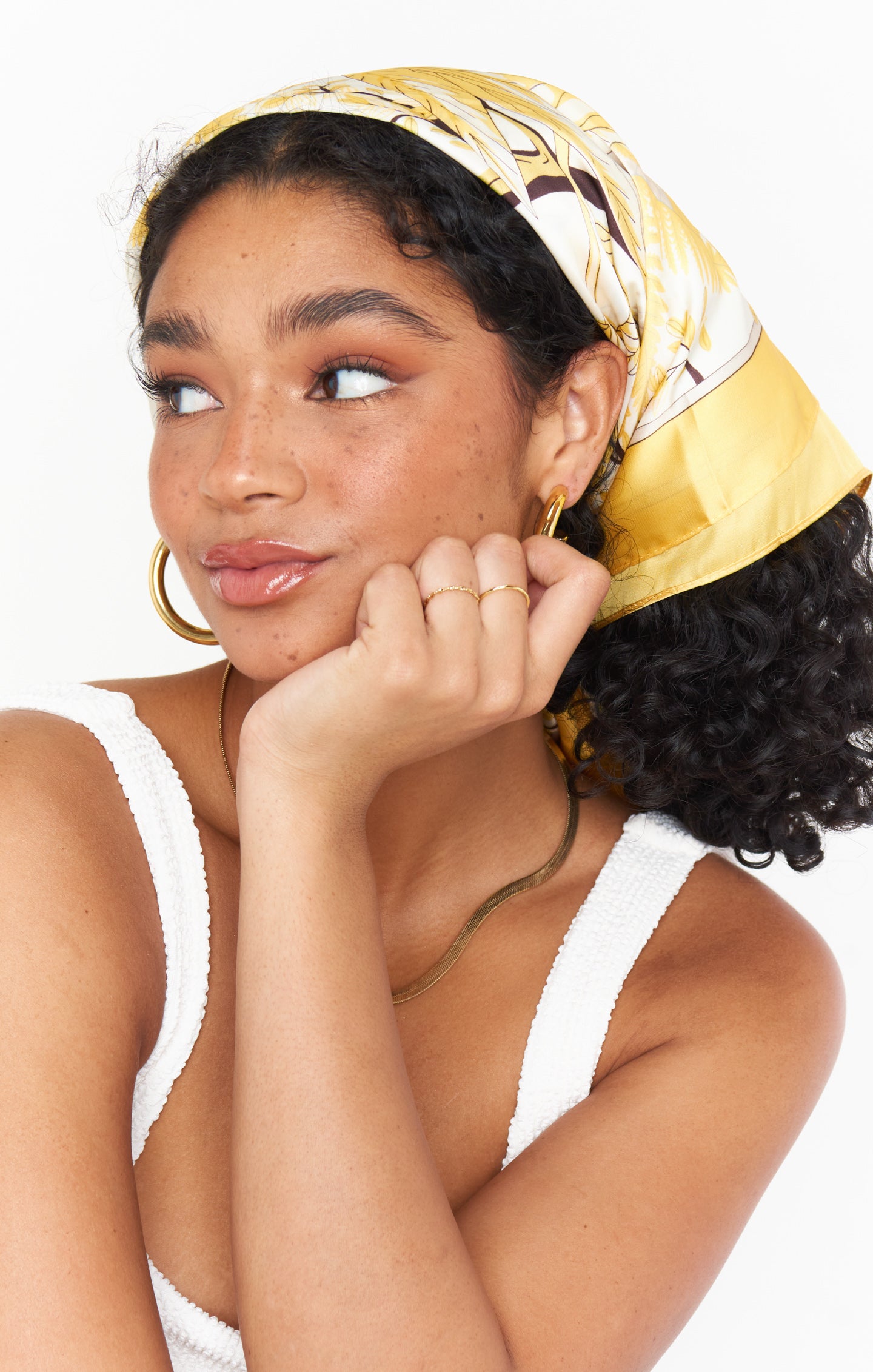 Leona Yellow & White Head Scarf - Chic Poolside Accessory