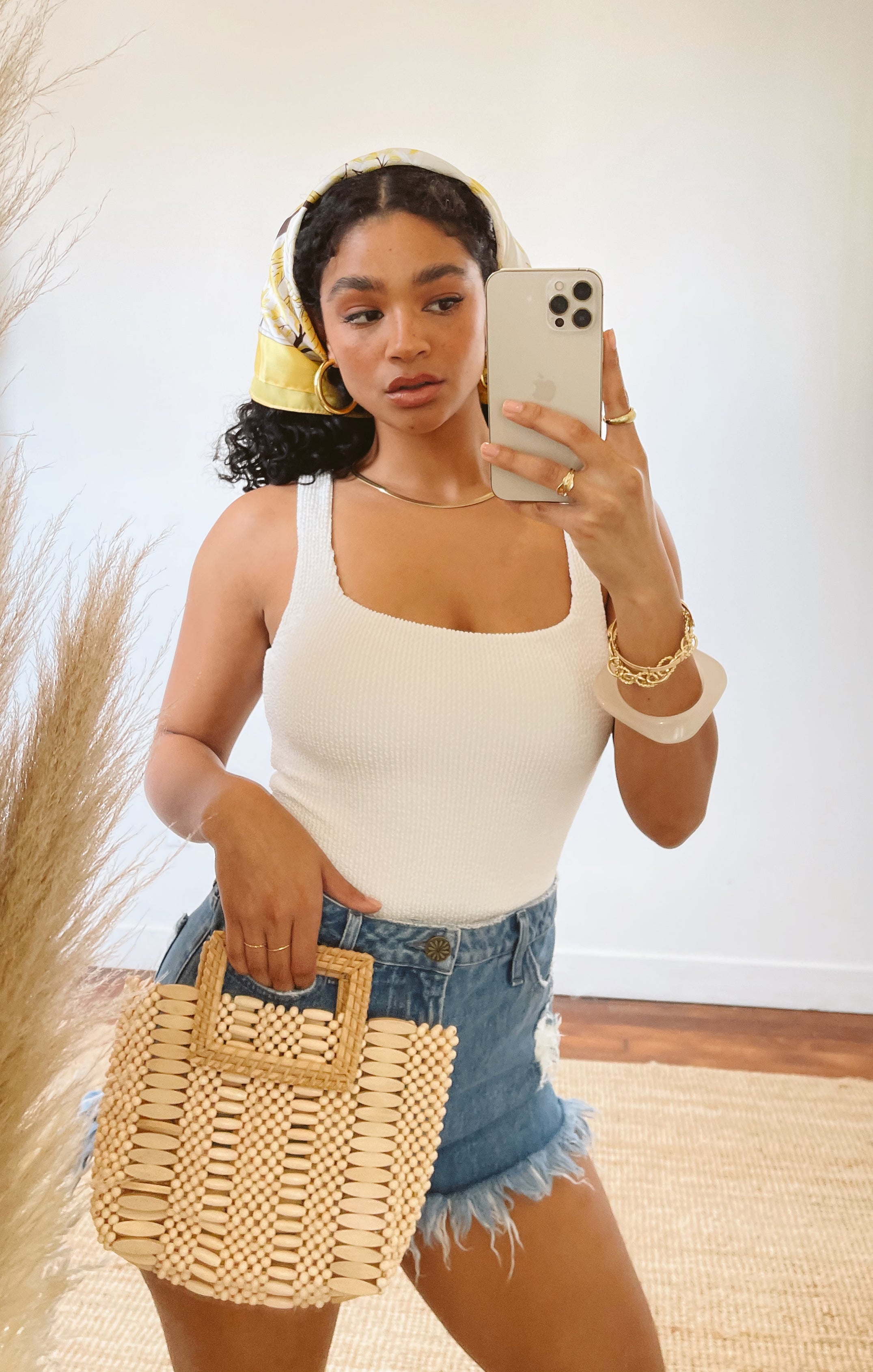 Leona Yellow & White Head Scarf - Chic Poolside Accessory