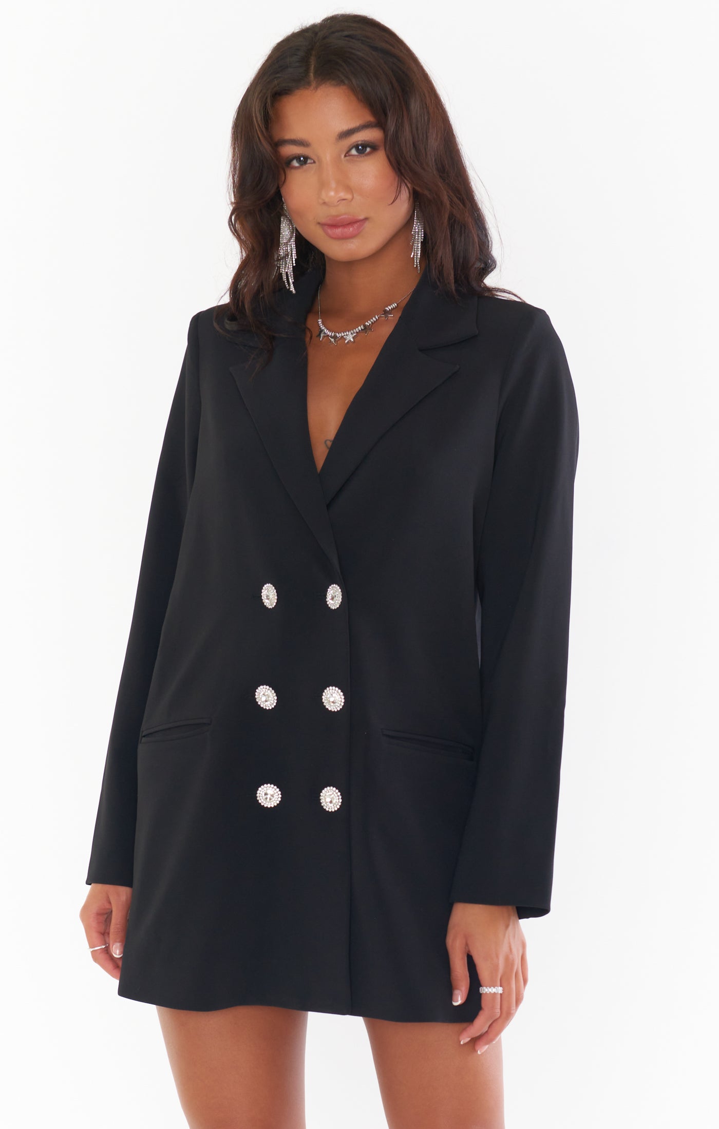 Bling Black Blazer Dress with Jewel Buttons | Mini Dress for Events