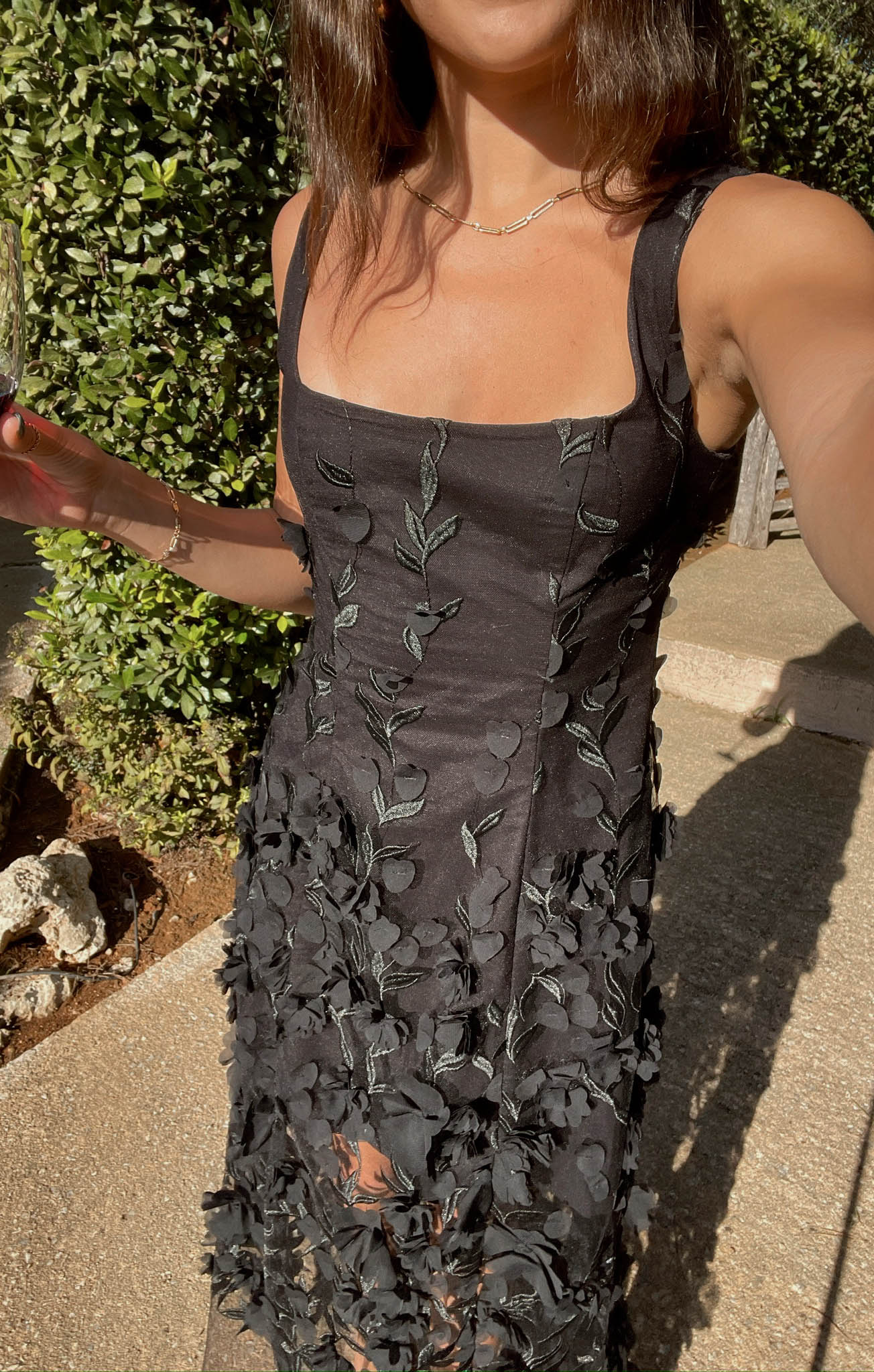Black Floral Embroidered Stephanie Dress for Women