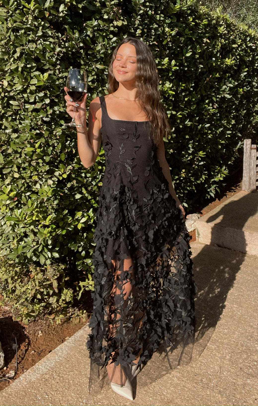 Black Floral Embroidered Stephanie Dress for Women