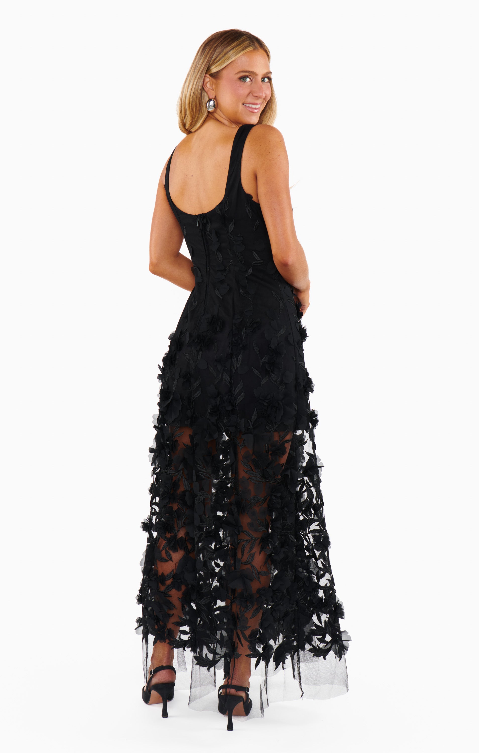 Black Floral Embroidered Stephanie Dress for Women