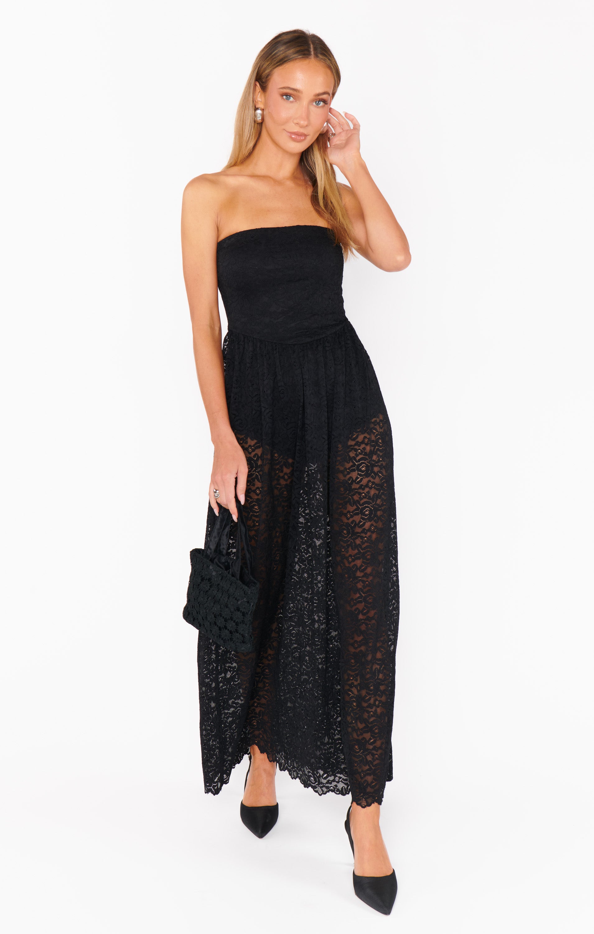 Black Lace Drop Waist Dress with Built-in Shorts - Diana