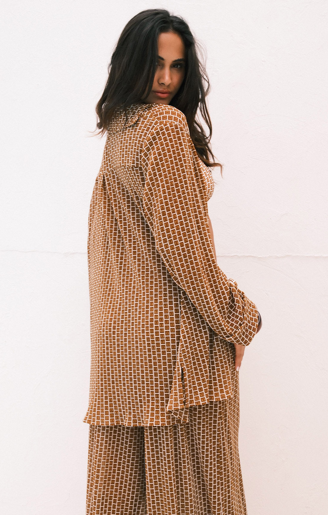 Retro Bronze Geo Print Tunic Top - Everywhere Tunic