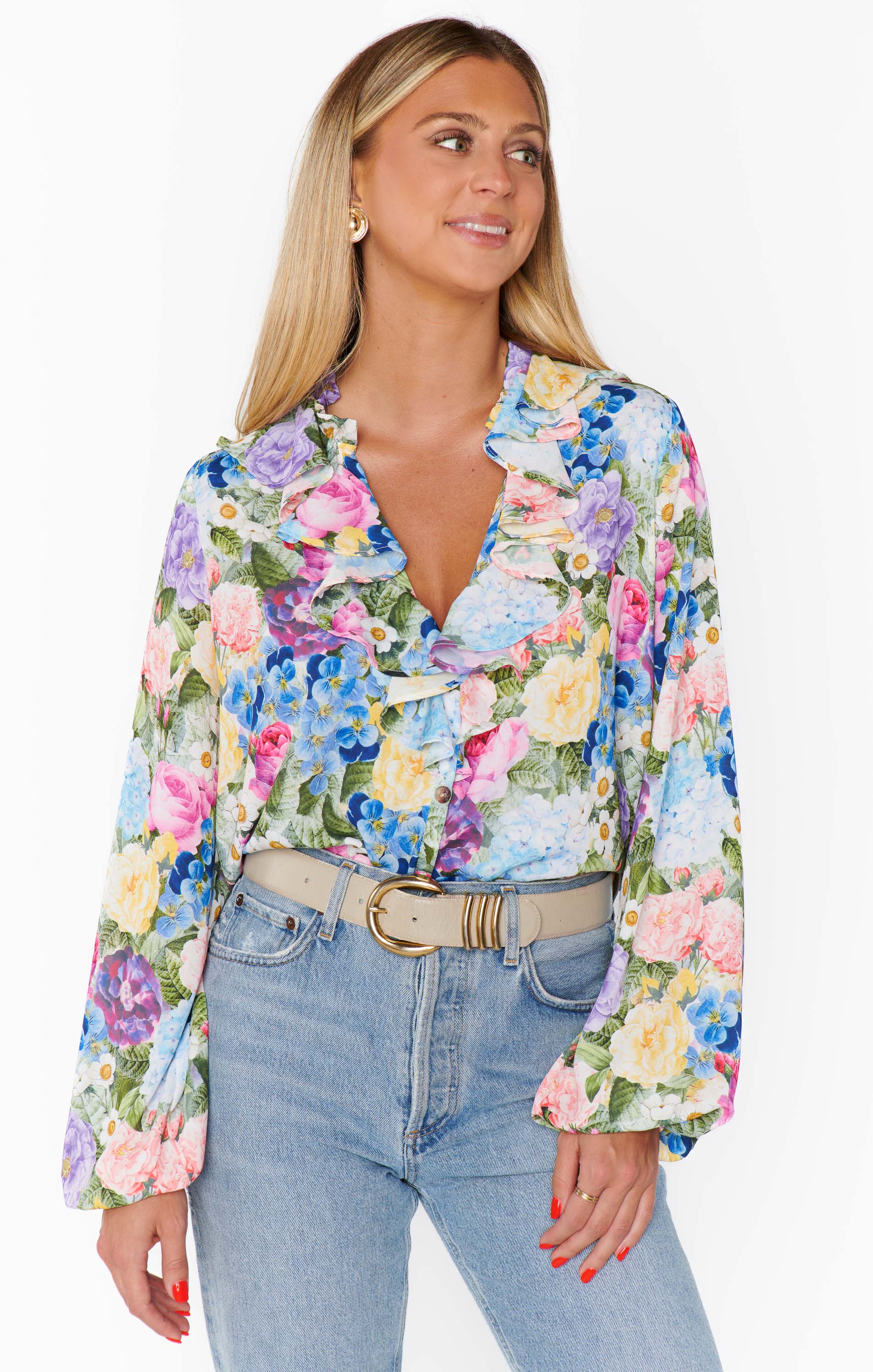 Suki Floral Ruffle Blouse with Playful Collar Detail