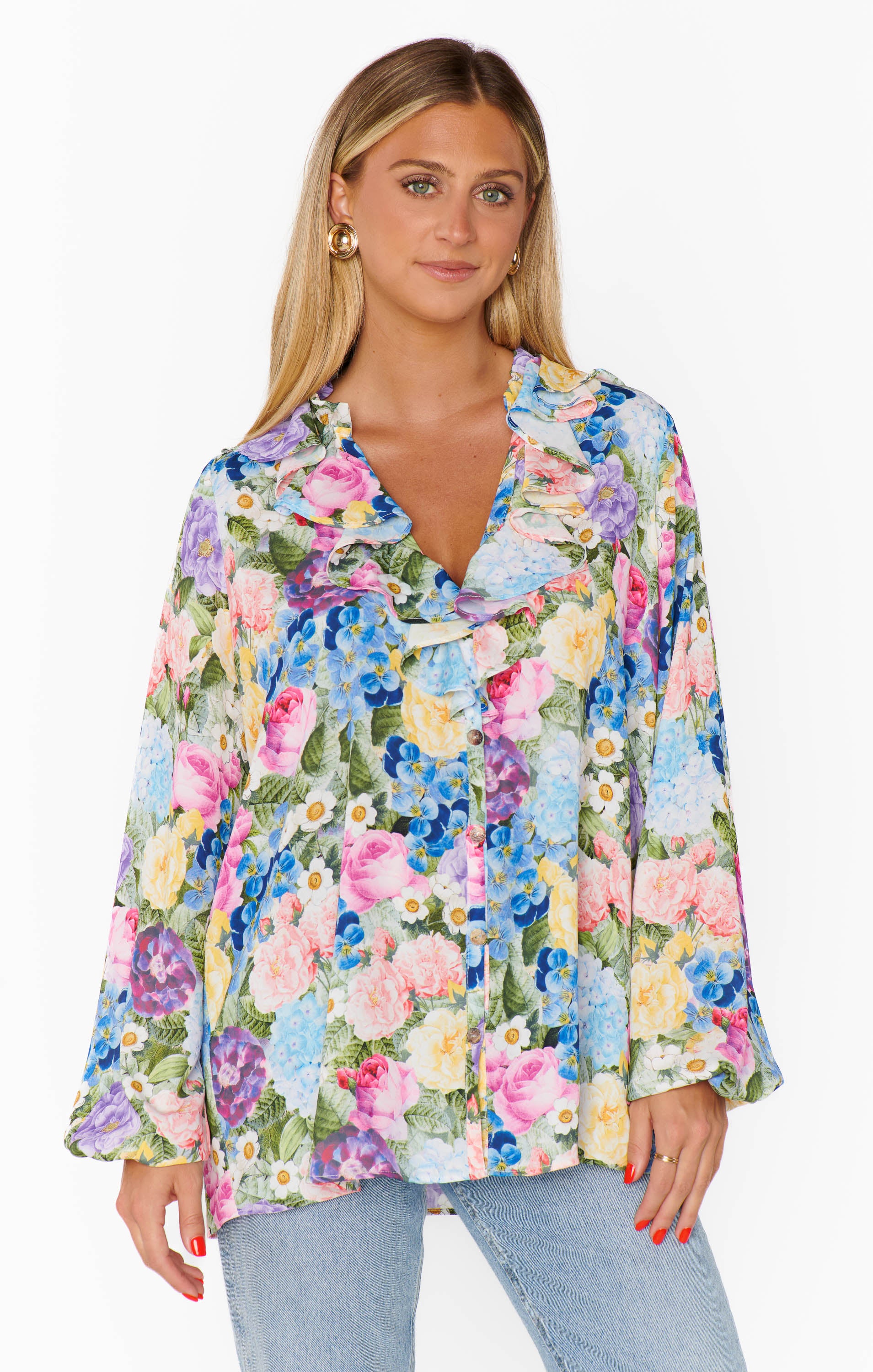 Suki Floral Ruffle Blouse with Playful Collar Detail
