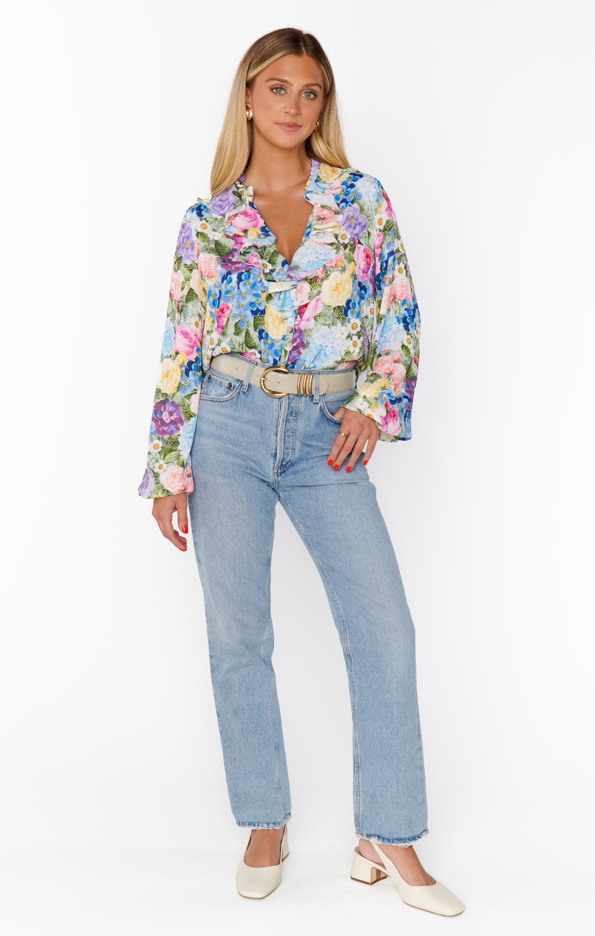 Suki Floral Ruffle Blouse with Playful Collar Detail