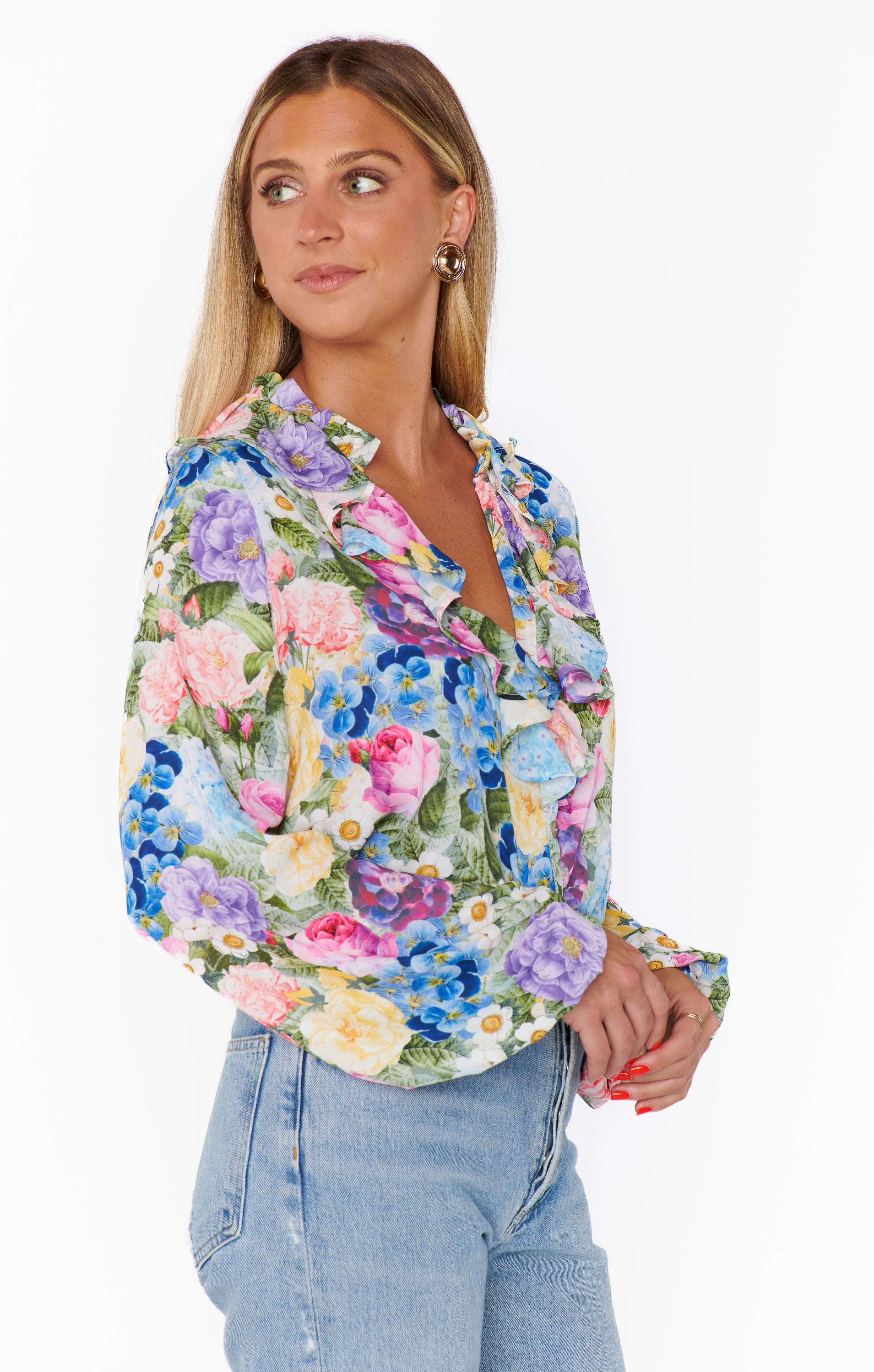 Suki Floral Ruffle Blouse with Playful Collar Detail