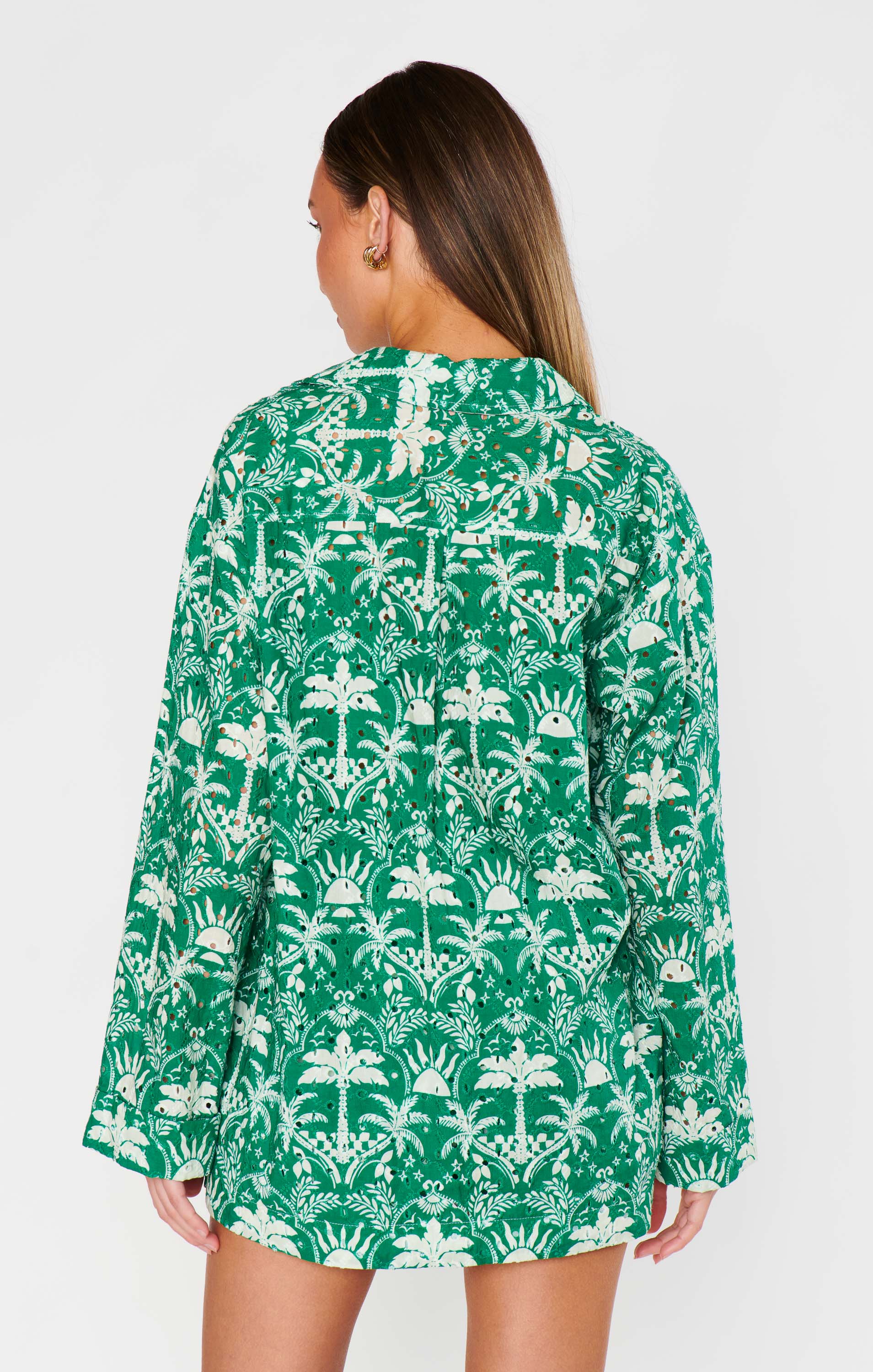 Women's Tiki Palms Button Down Shirt - Breezy Oversized Beach Cover Up