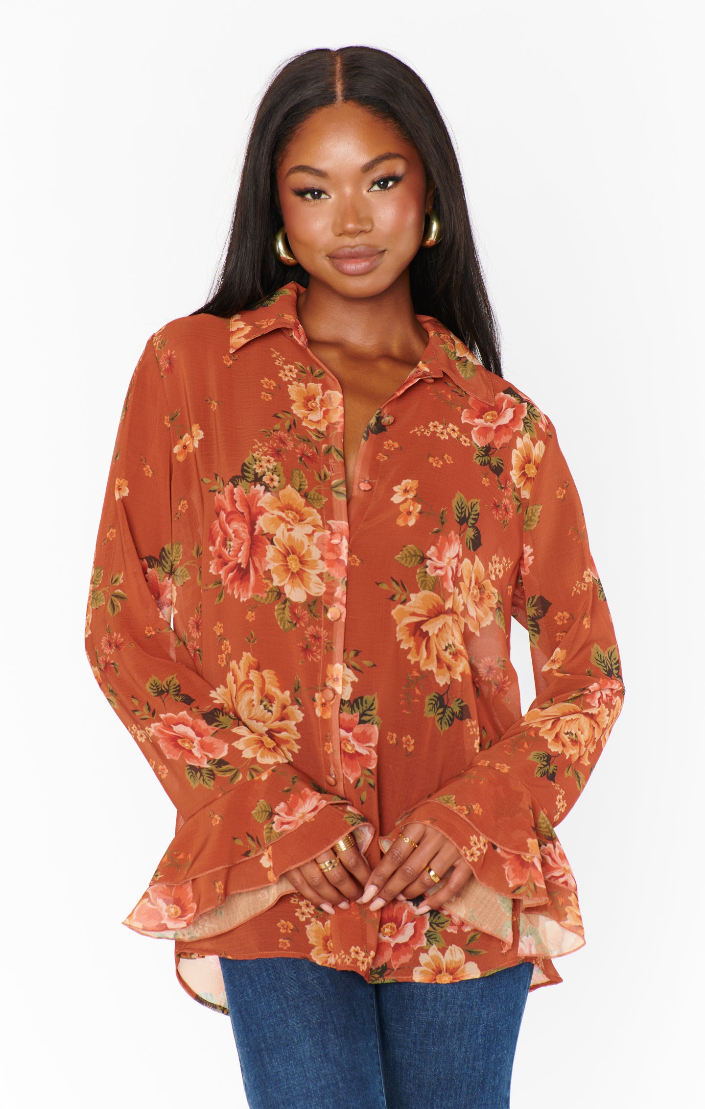 Carmela Floral Print Blouse - Relaxed Fit Garden Harvest Top