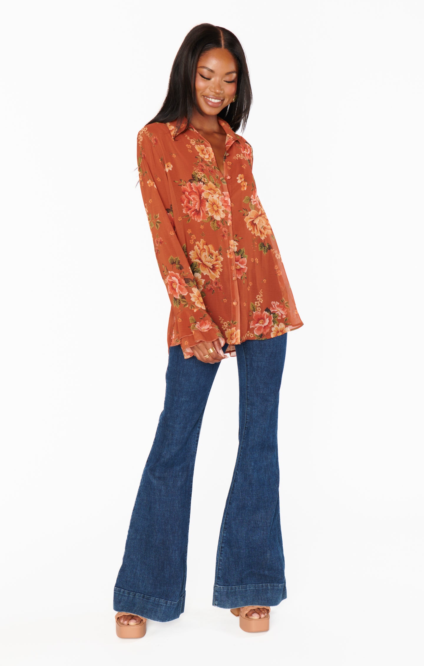 Carmela Floral Print Blouse - Relaxed Fit Garden Harvest Top