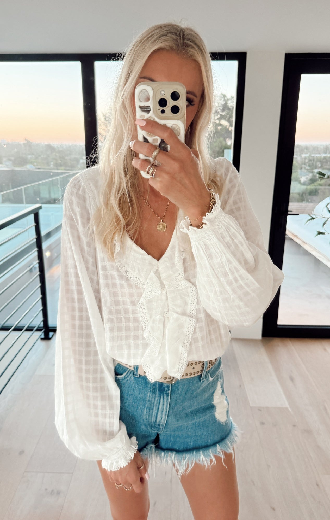 Lydia White Cotton Voile Ruffle Blouse for Women