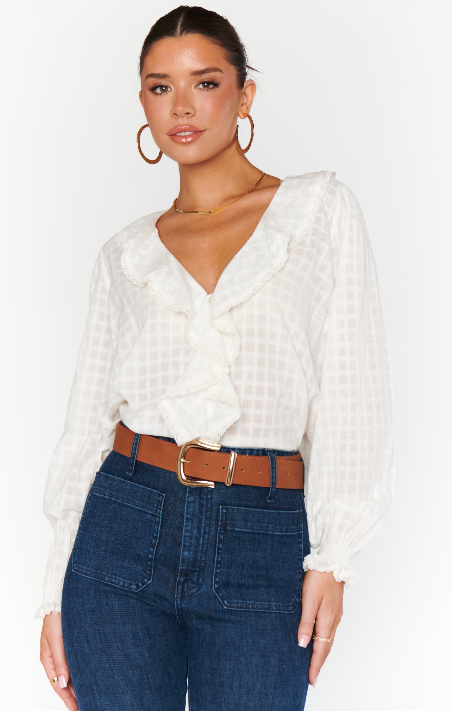 Lydia White Cotton Voile Ruffle Blouse for Women