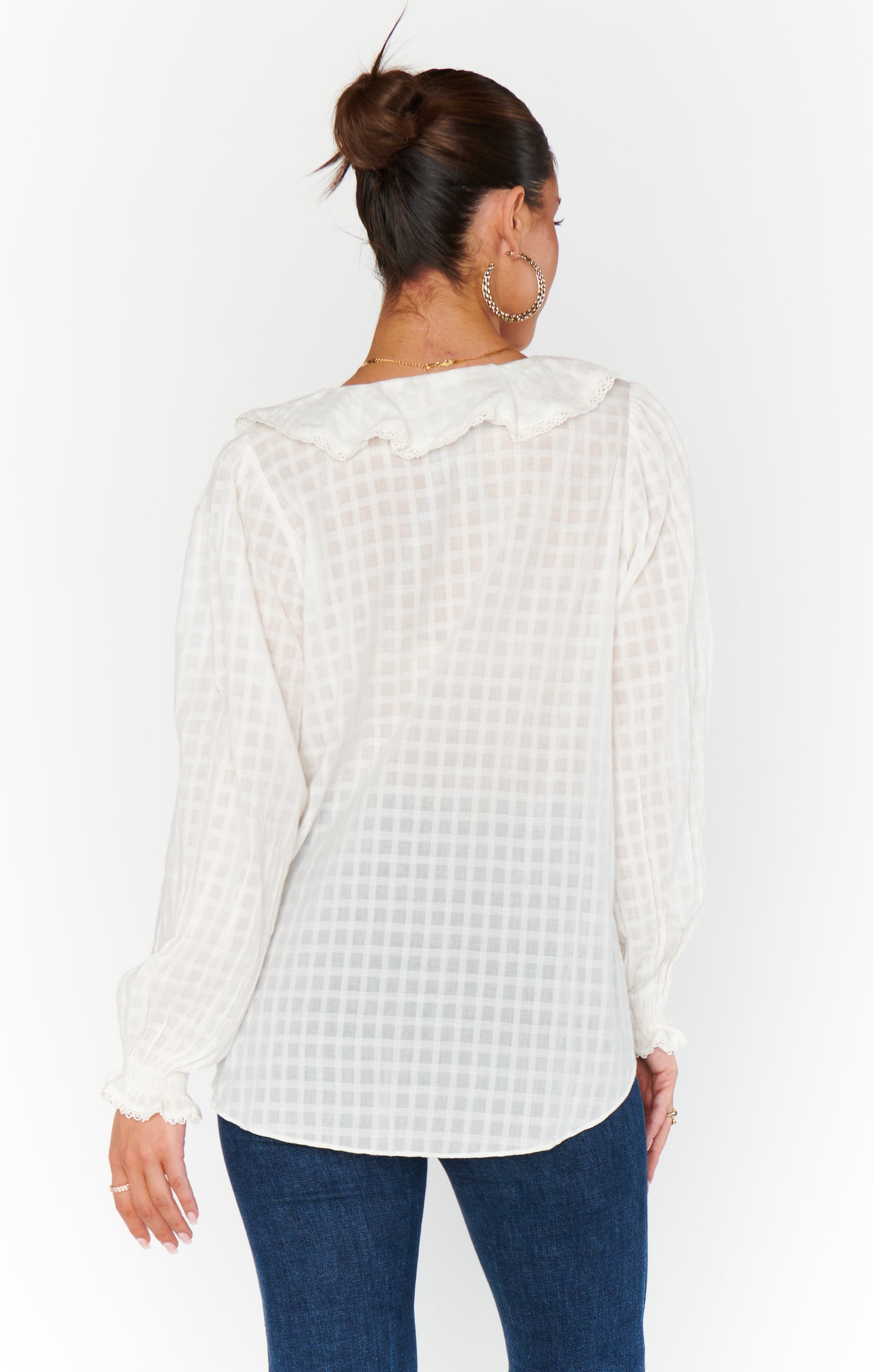 Lydia White Cotton Voile Ruffle Blouse for Women