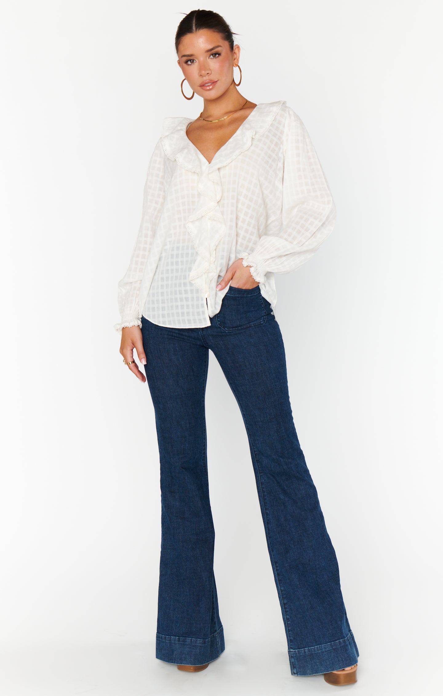 Lydia White Cotton Voile Ruffle Blouse for Women