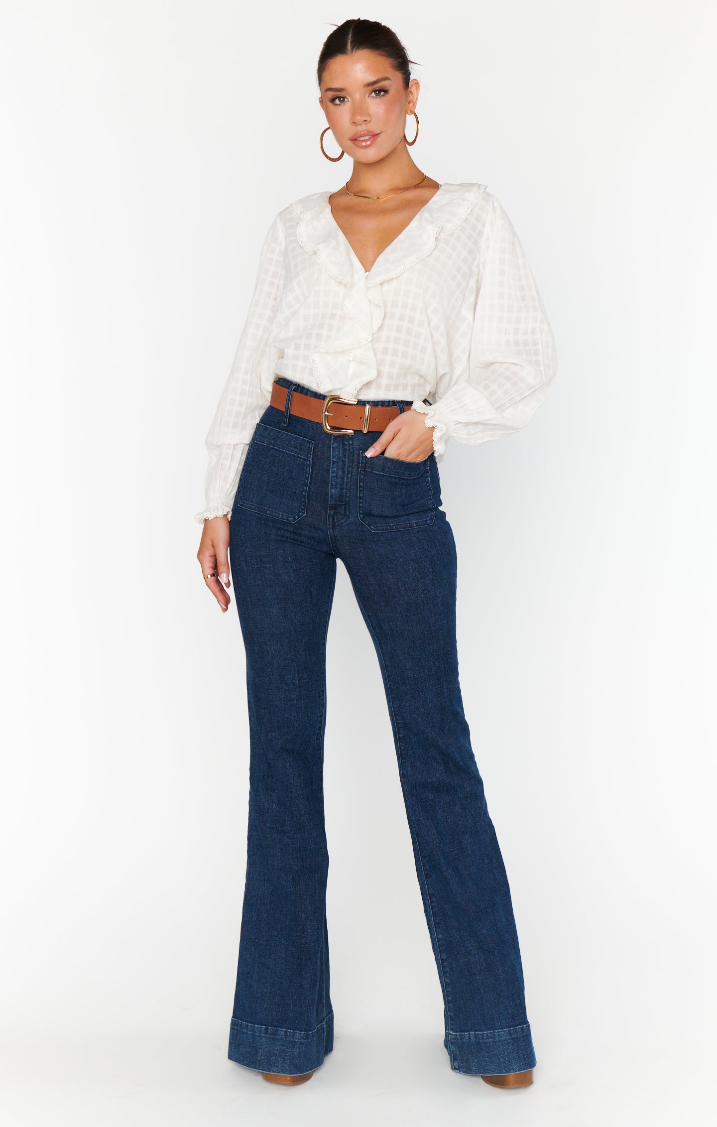 Lydia White Cotton Voile Ruffle Blouse for Women