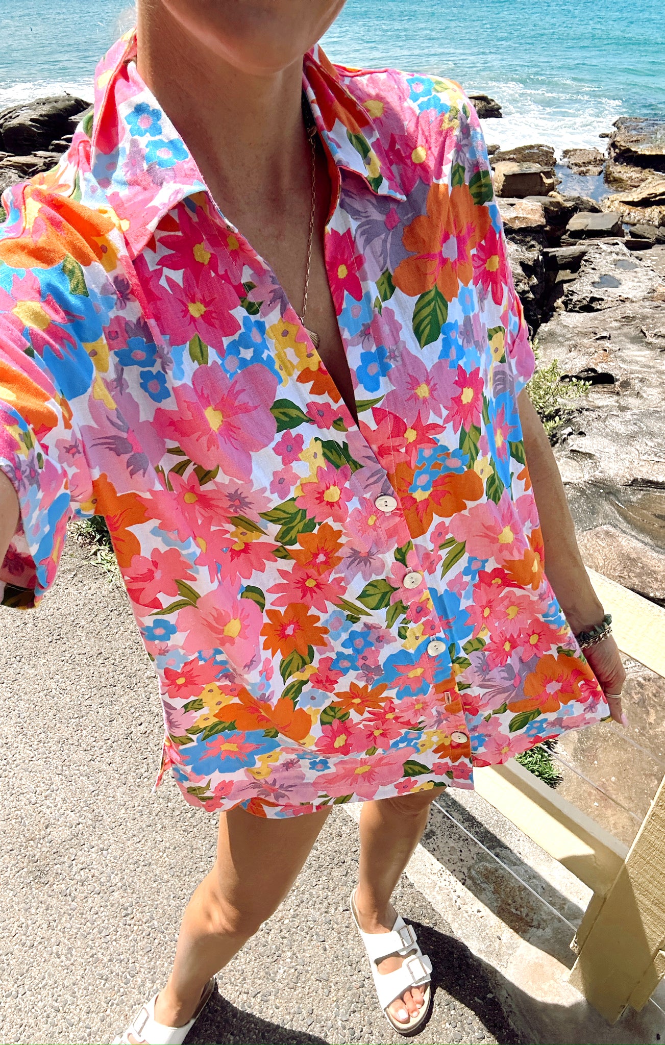 Barbie™ Blooms Linen Button Down Shirt for Women