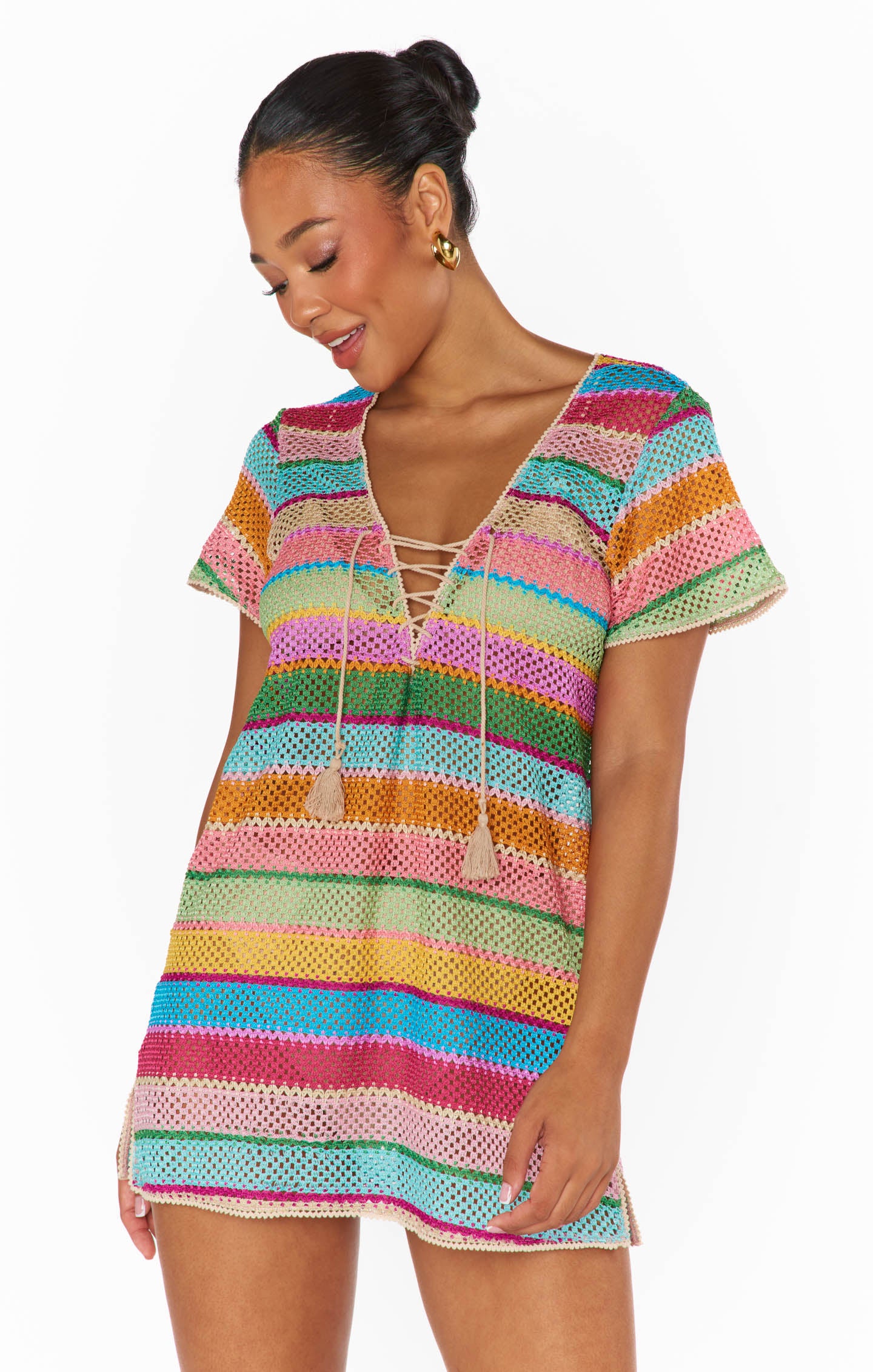 Crochet Beach Cover Up - Rainbow Multi-Color Travel Scarf