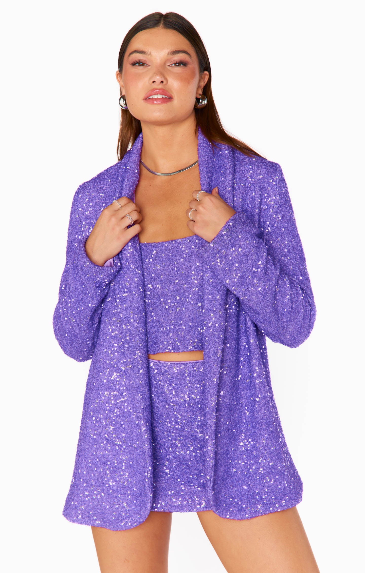 Violet Sequin Crop Top - Square Neck & Bra Friendly