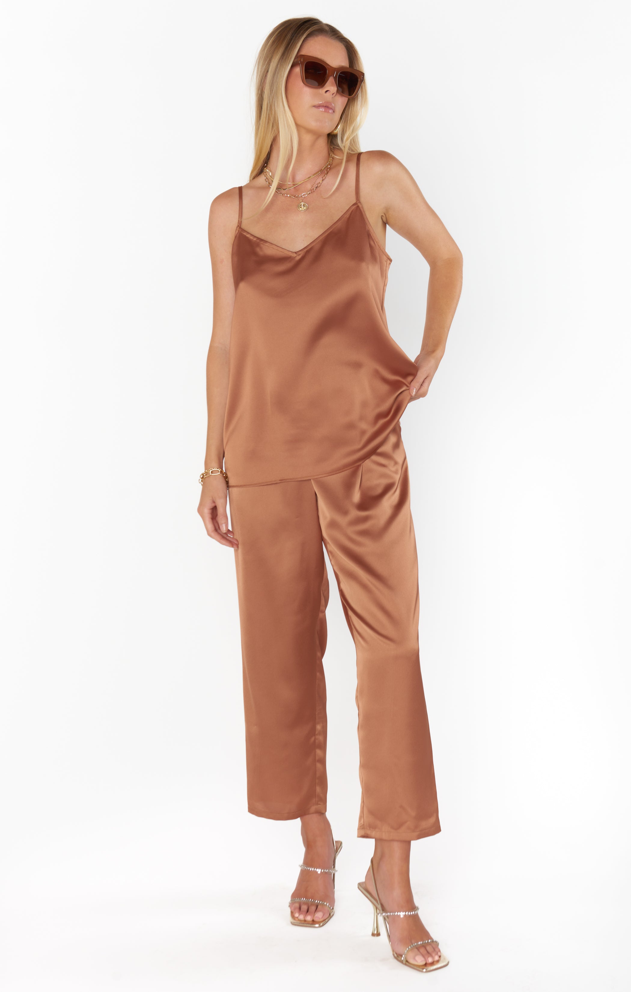 Heather McMahan Copper Satin Tank Top – Adjustable Straps & Strapless Bra Friendly
