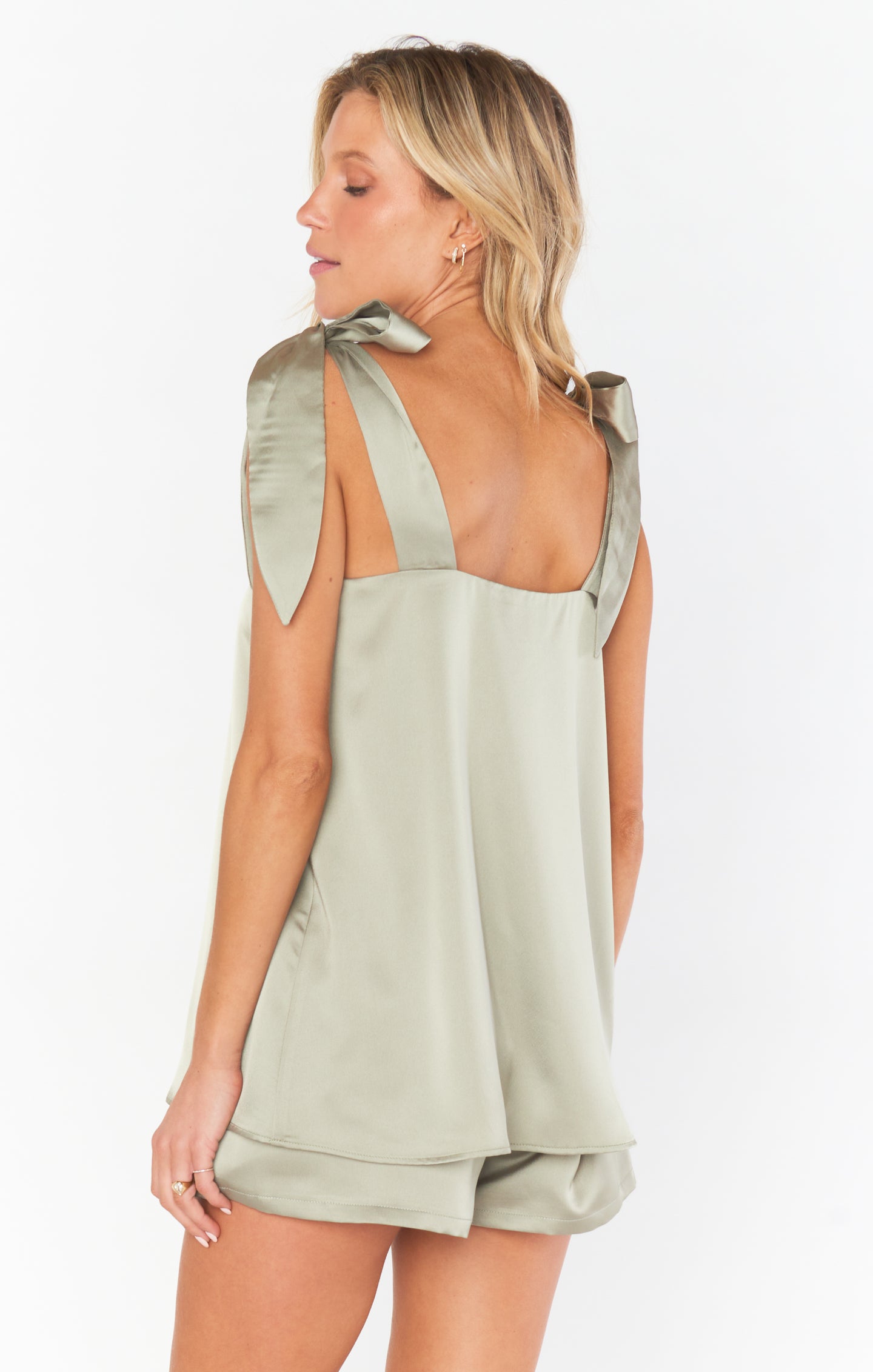 Moss Green Satin Makeup Tank Top for Bridesmaids & Bach Parties