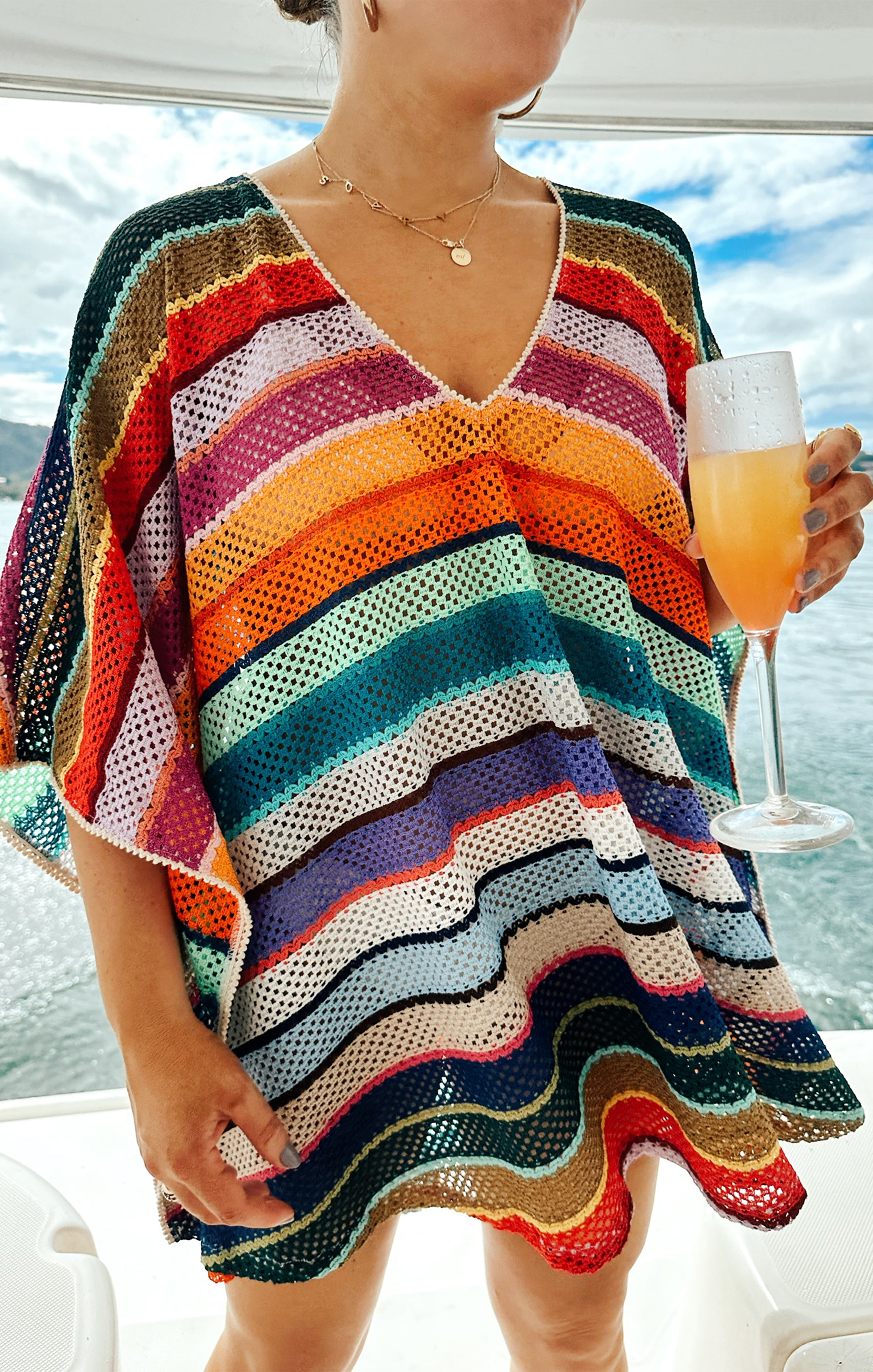 Rainbow Crochet Tunic Peta – Oversized Boho Beach Cover-Up