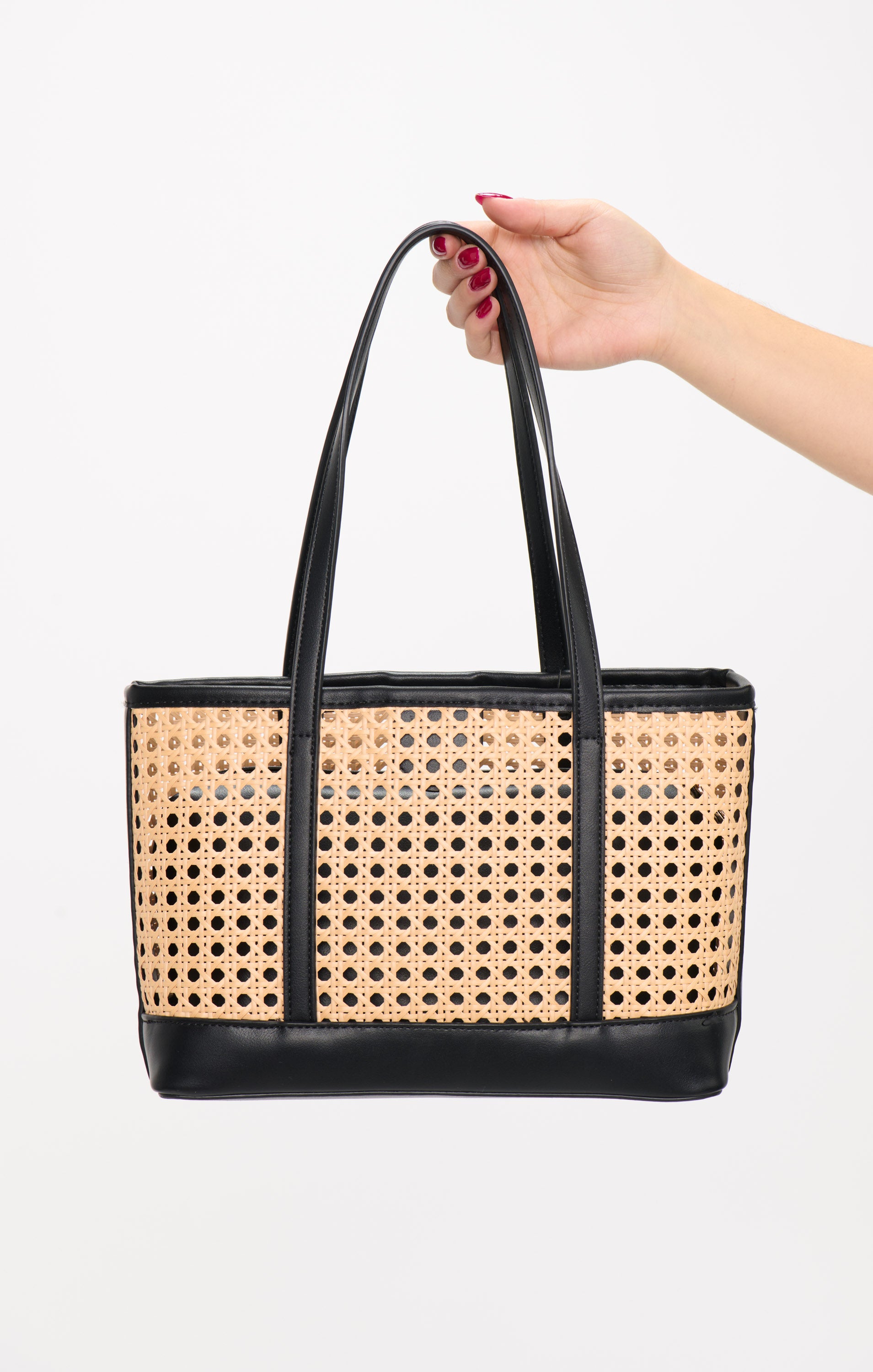 Soleil Mini Tote Bag - Black & Natural with Removable Pouch
