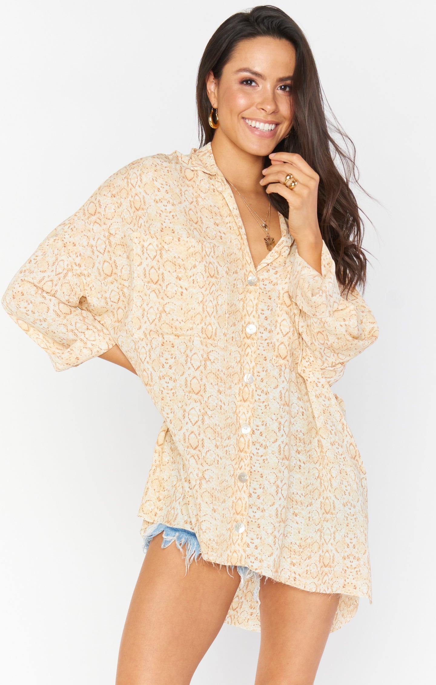 Johns Oversized Snake Print Button Down Shirt for Summer