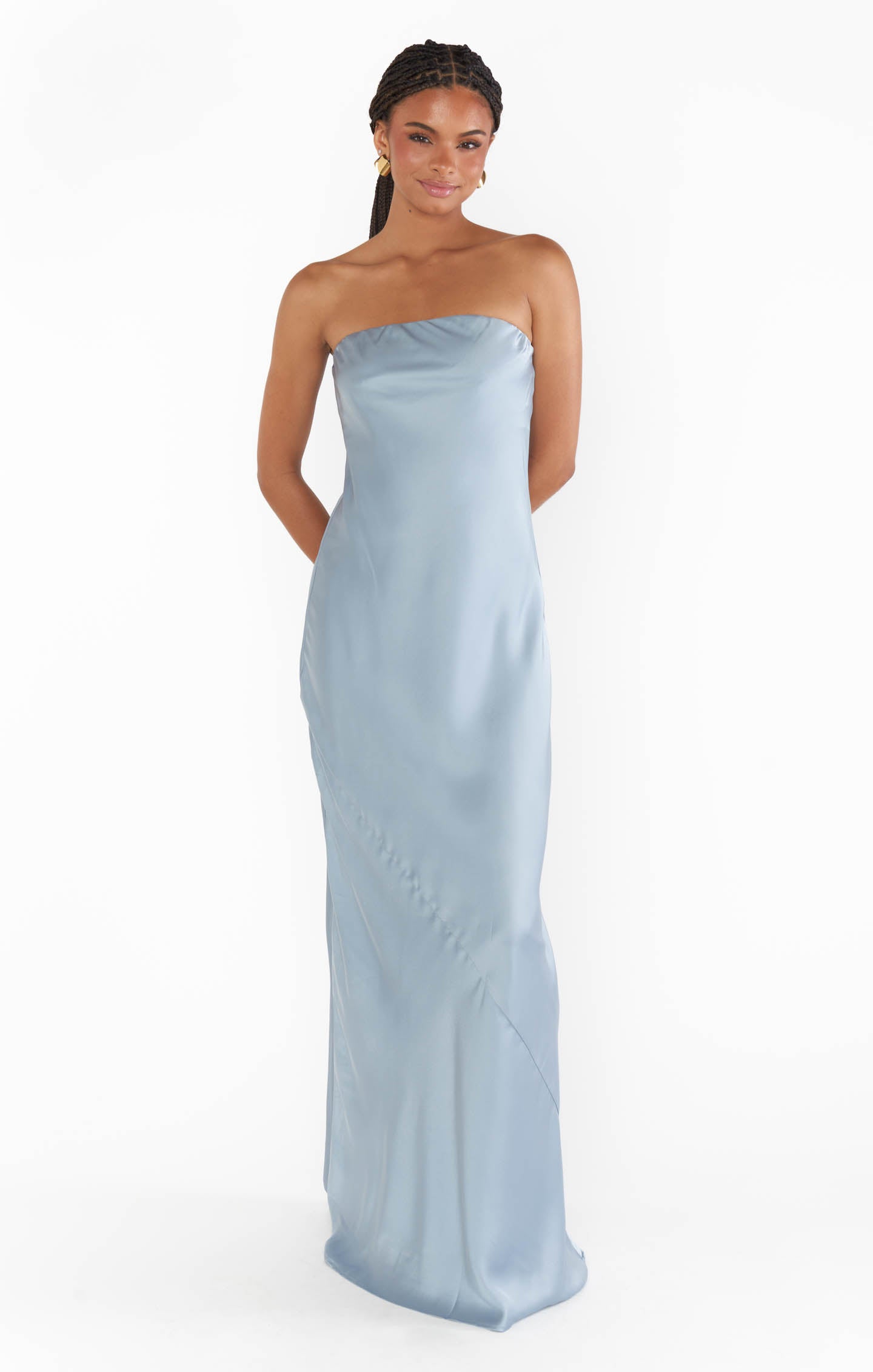 Steel Blue Satin Taylor Tube Maxi Dress for Events
