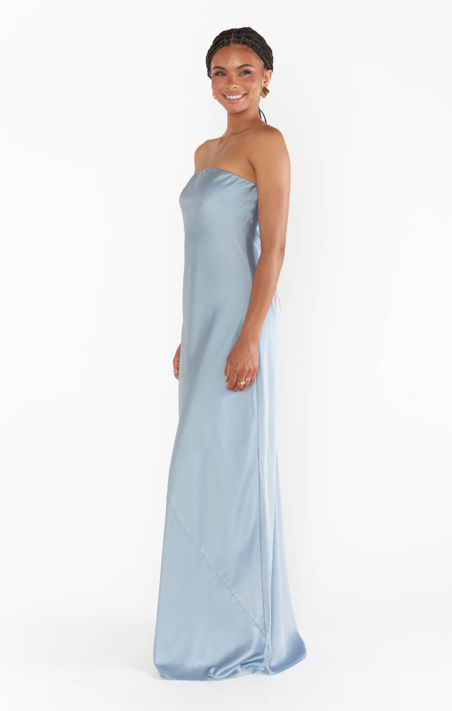 Steel Blue Satin Taylor Tube Maxi Dress for Events