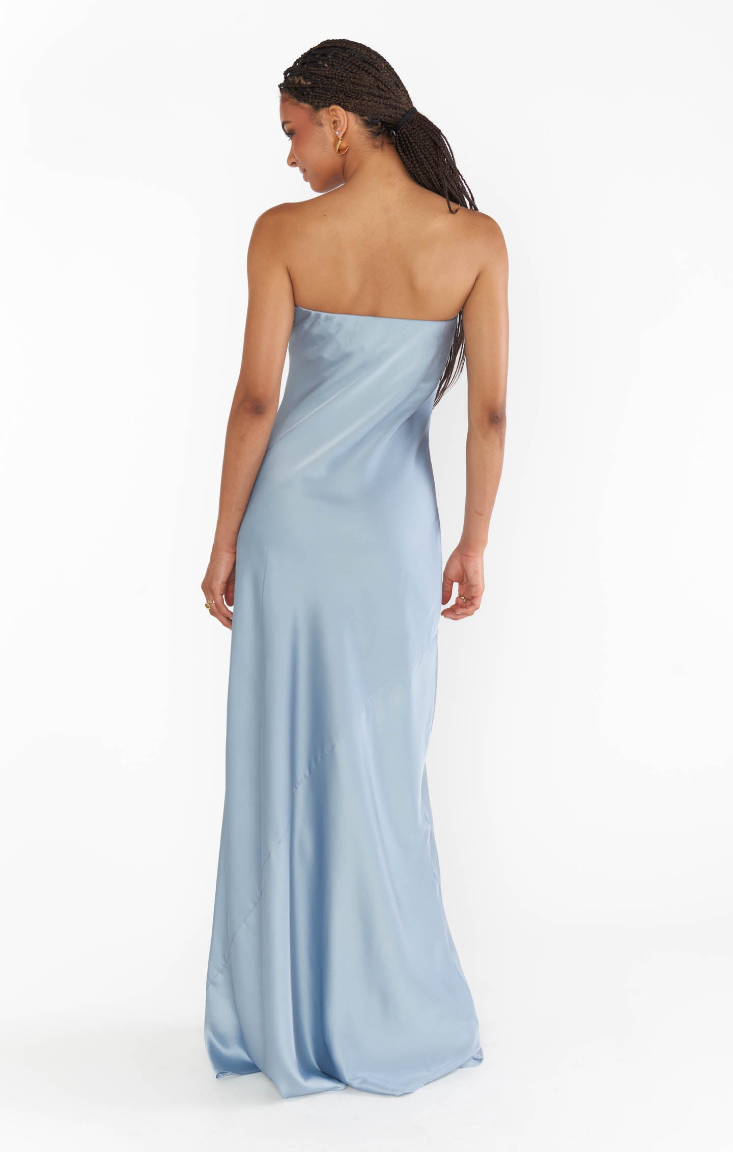 Steel Blue Satin Taylor Tube Maxi Dress for Events