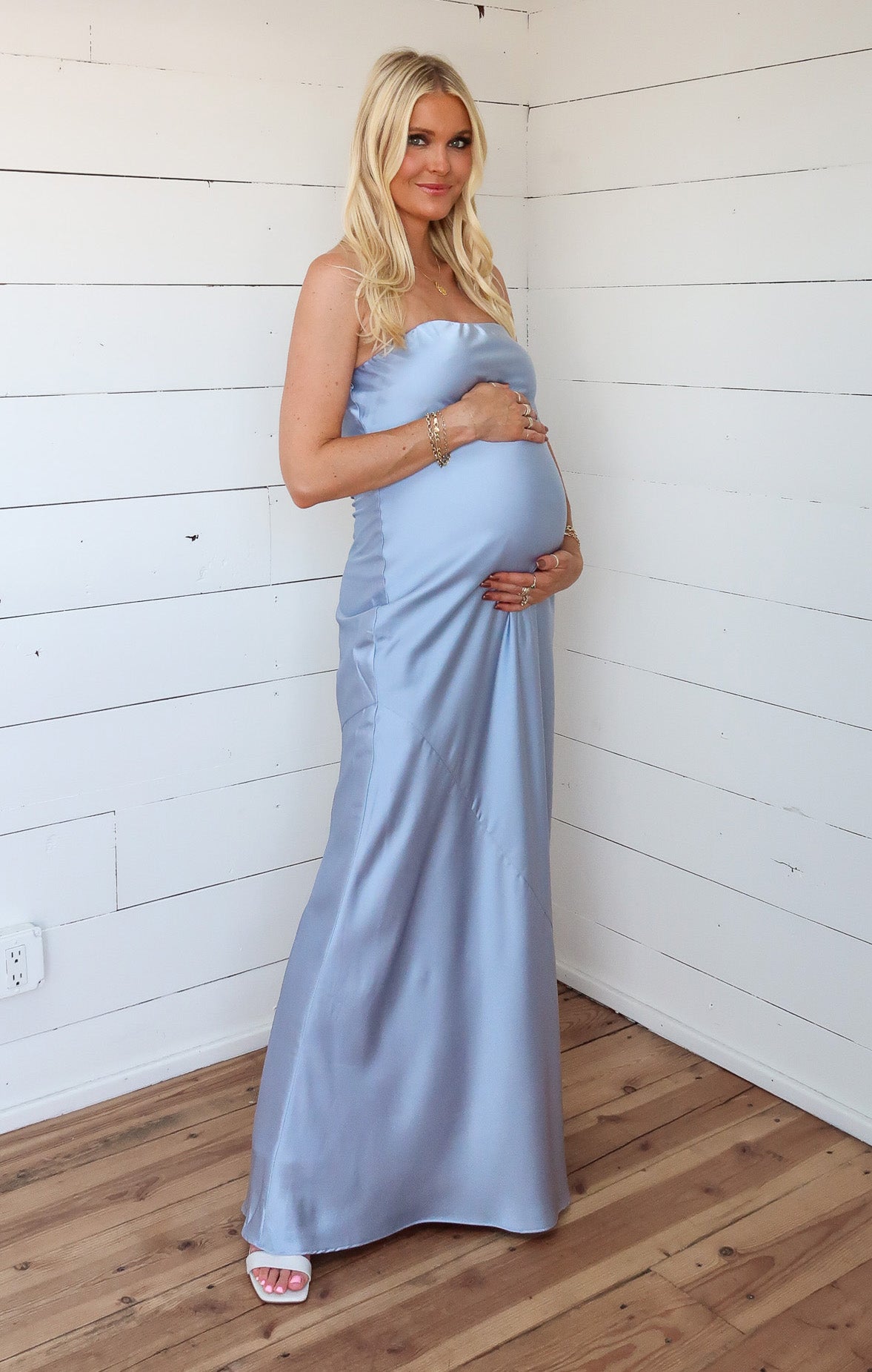 Steel Blue Satin Taylor Tube Maxi Dress for Events
