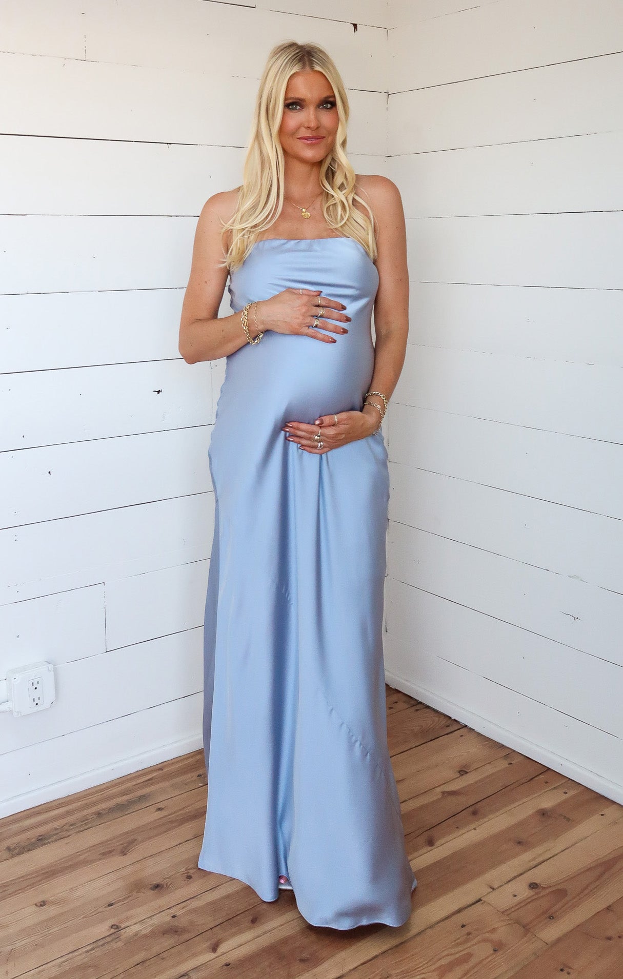 Steel Blue Satin Taylor Tube Maxi Dress for Events