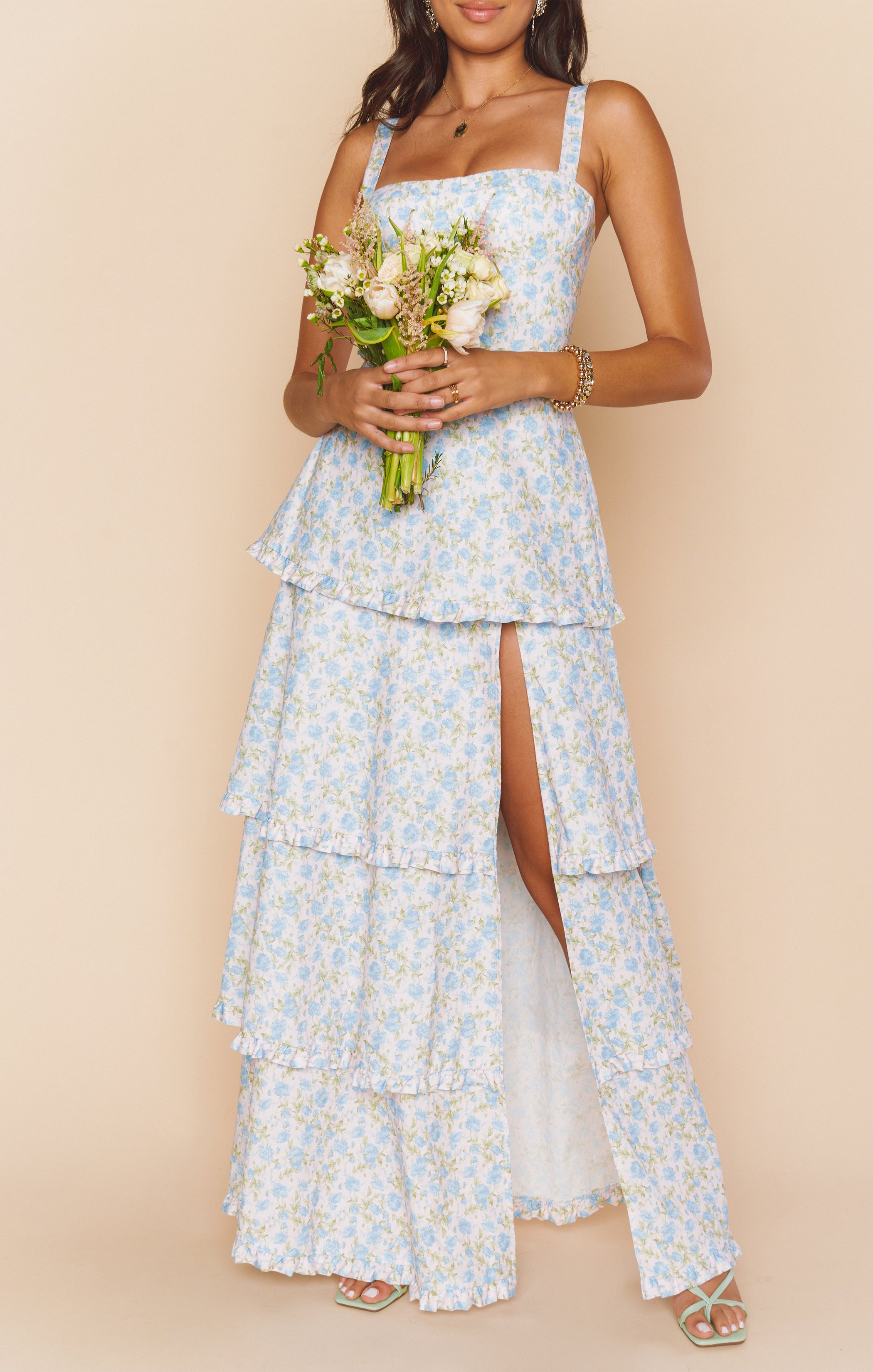 Floral Corset Maxi Dress with Side Slit - Lady Rose