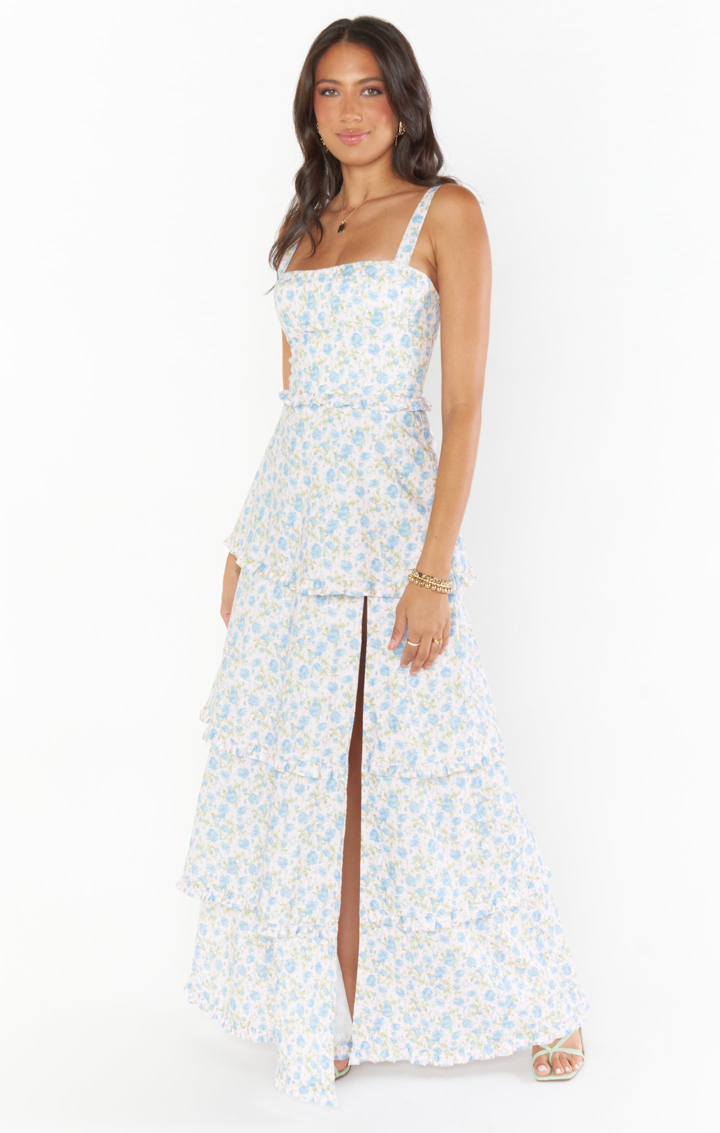 Floral Corset Maxi Dress with Side Slit - Lady Rose
