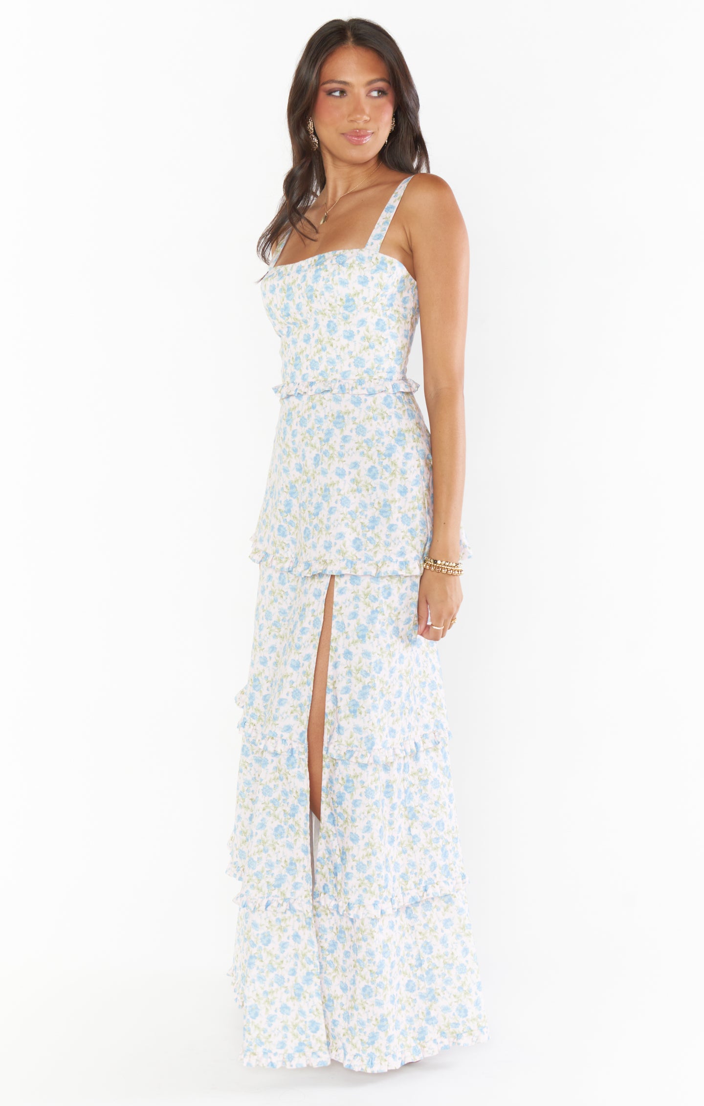 Floral Corset Maxi Dress with Side Slit - Lady Rose