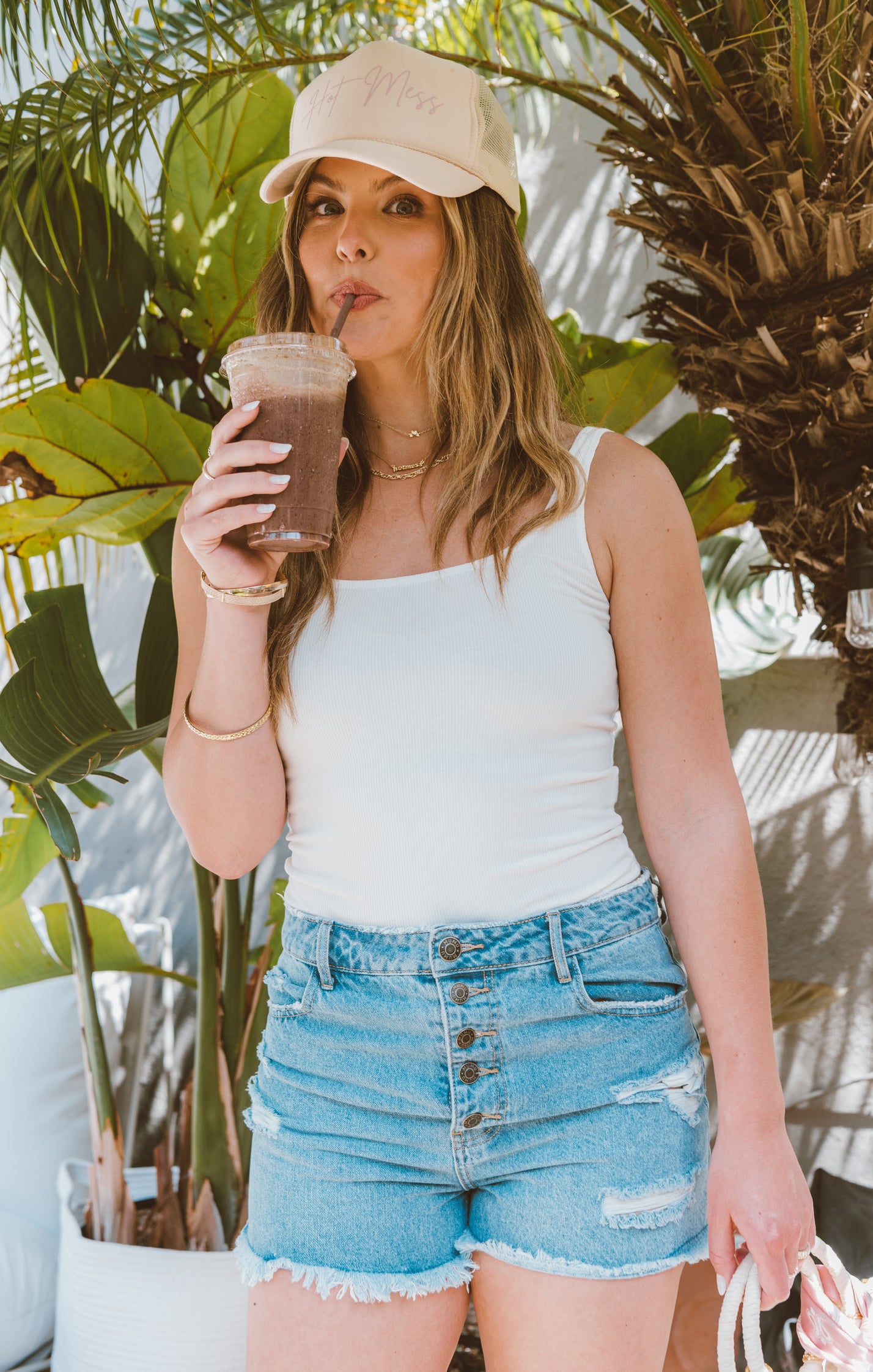 Hannah Brown x Mumu Hot Mess Beige Trucker Hat
