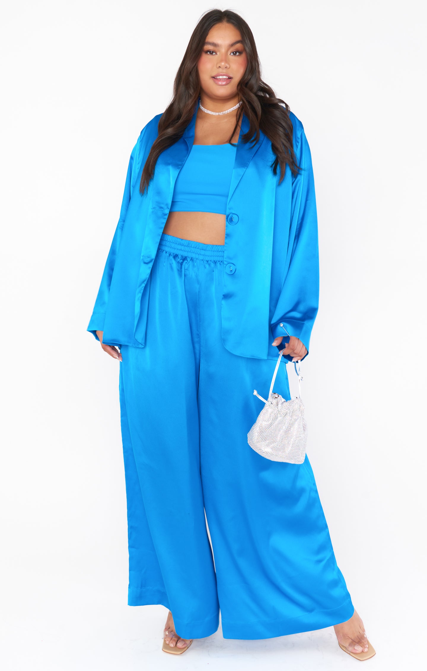Blue Satin Blazer for Women – Luxe Felix Oversized Fit